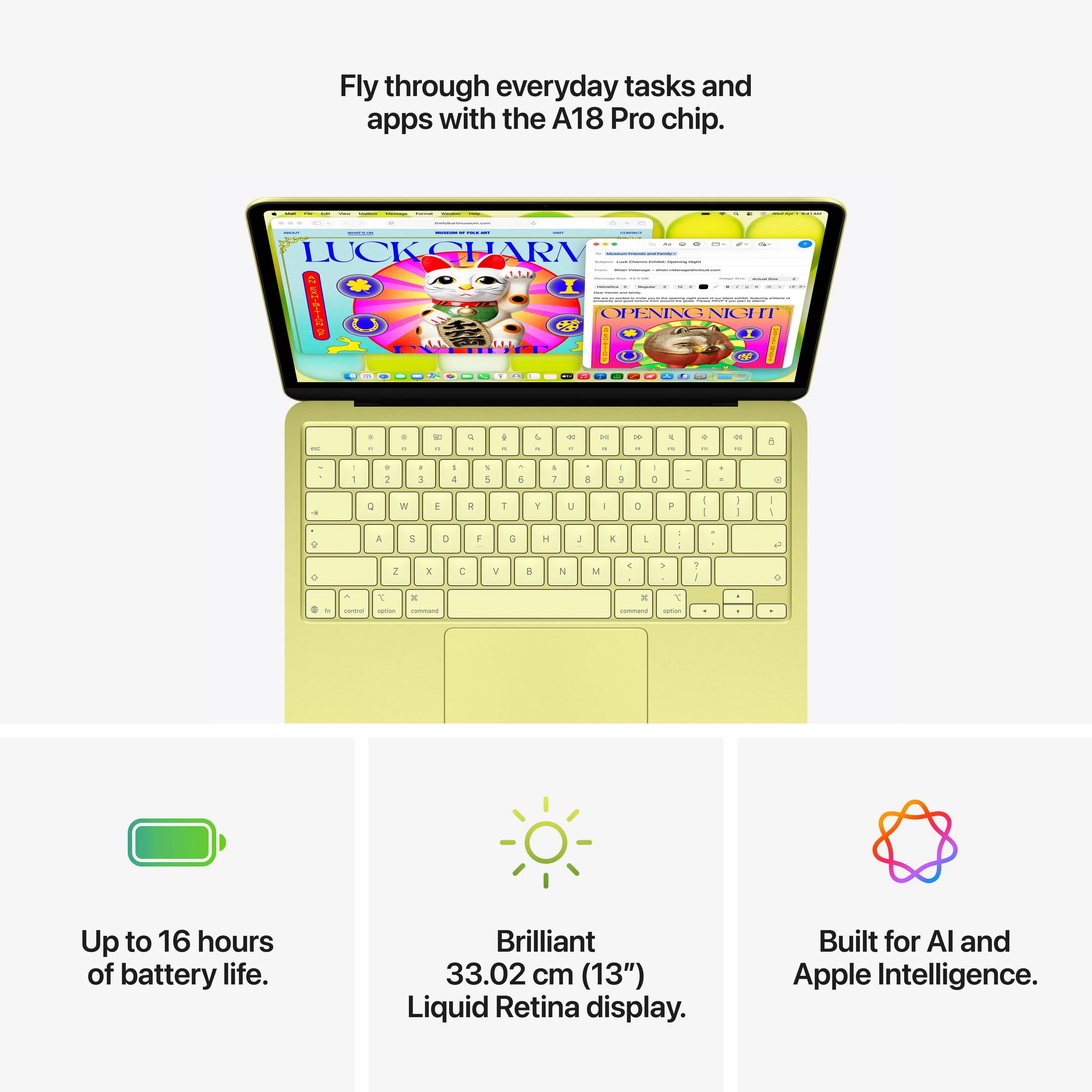 13-inch MacBook Neo: Apple A18 Pro chip with 6‑core CPU and 5‑core GPU, Magic Keyboard, 256GB SSD - Citrus - Image 9