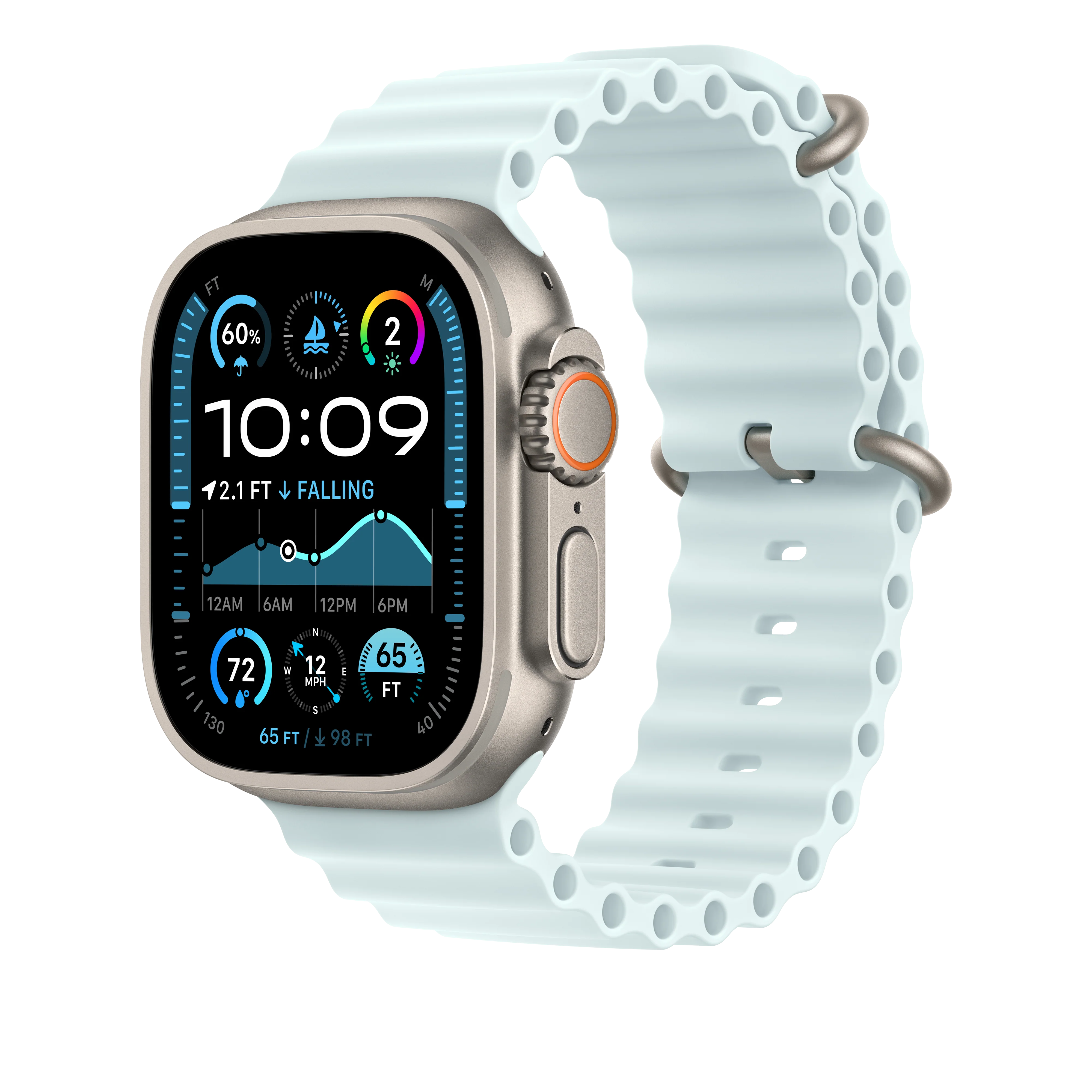 49mm Ice Blue Ocean Band - Natural Titanium Finish - Image 2