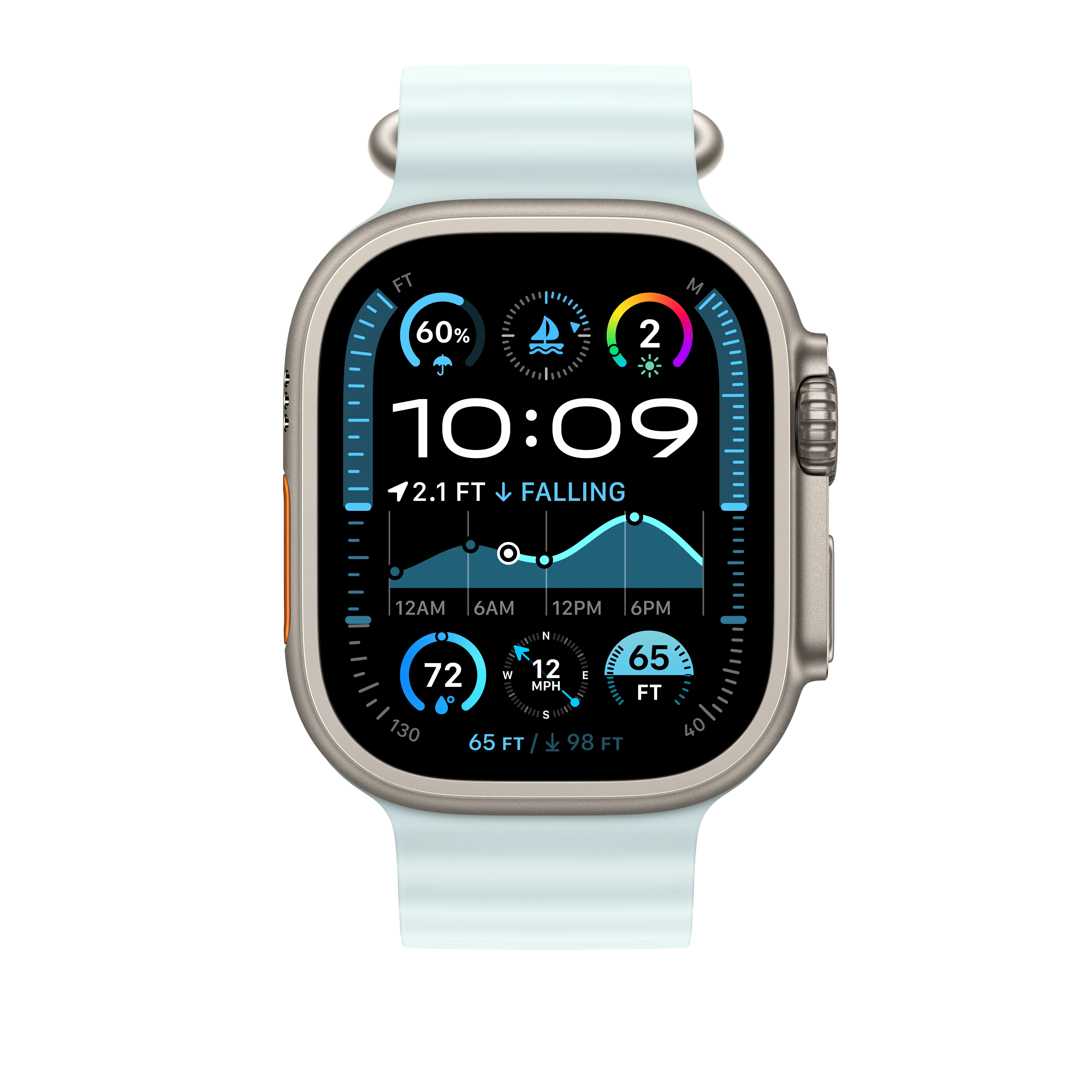 49mm Ice Blue Ocean Band Extension - Natural Titanium Finish - Image 3