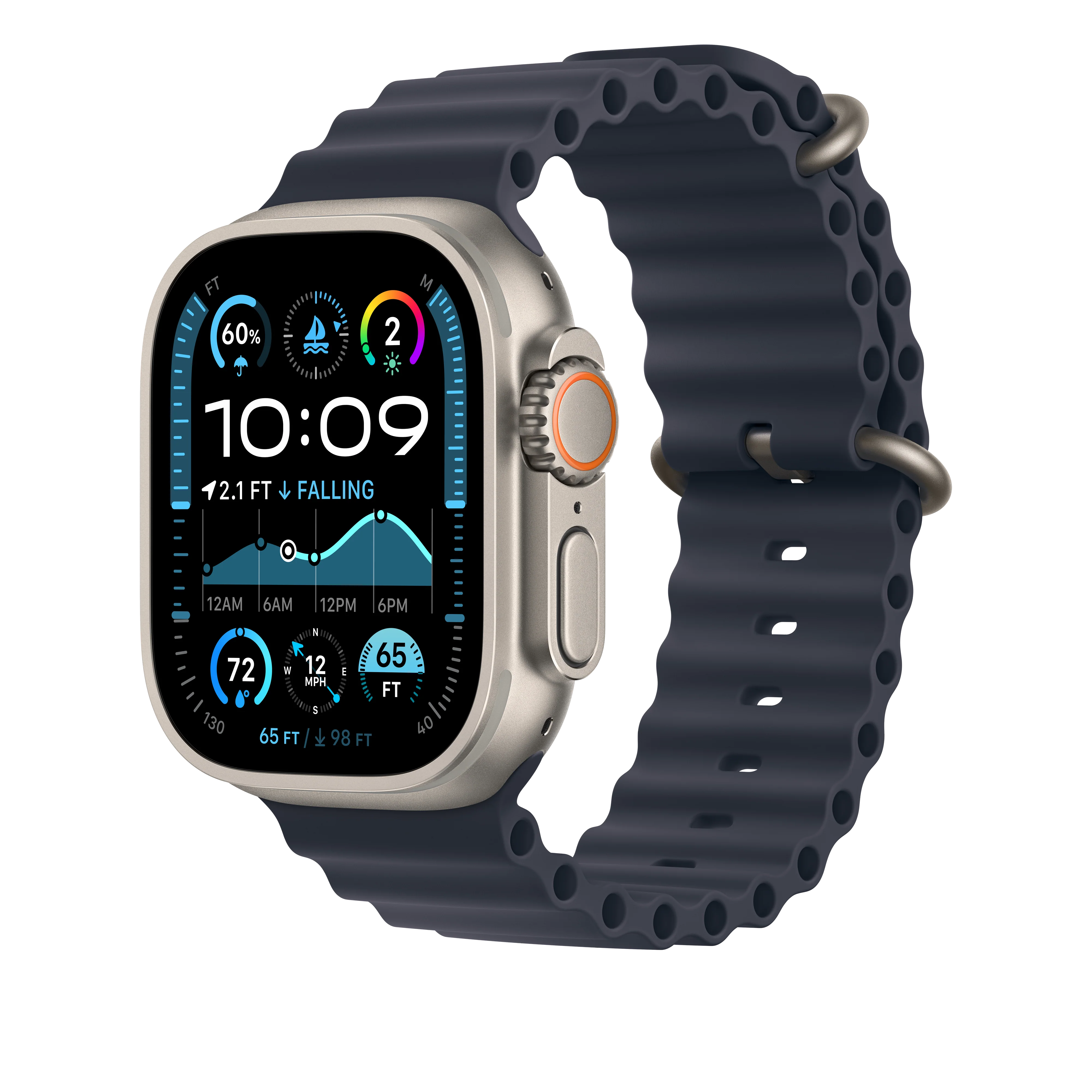 49mm Navy Ocean Band - Natural Titanium Finish - Image 2