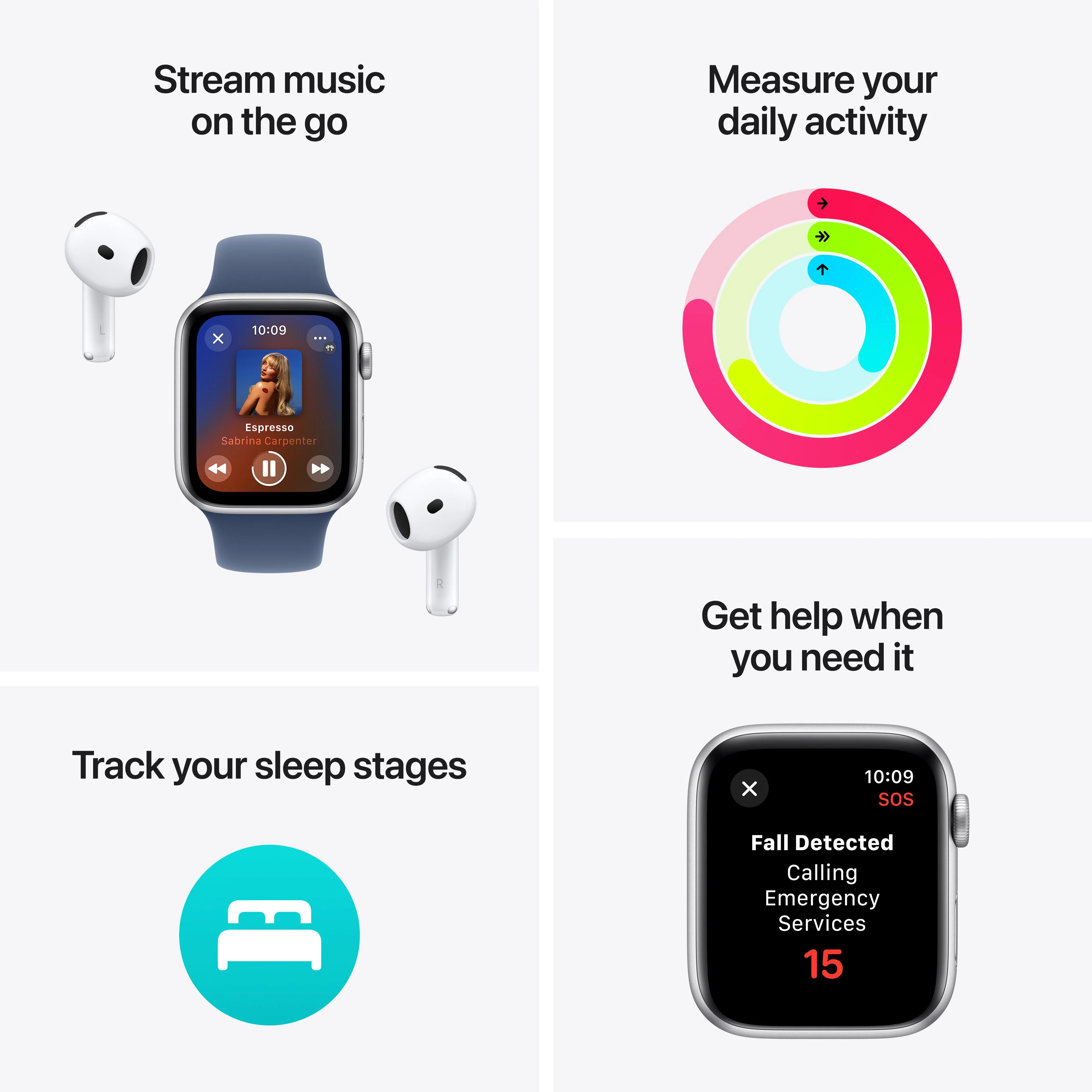 Apple Watch SE GPS 44mm Silver Aluminium Case with Denim Sport Band - M/L - Image 3