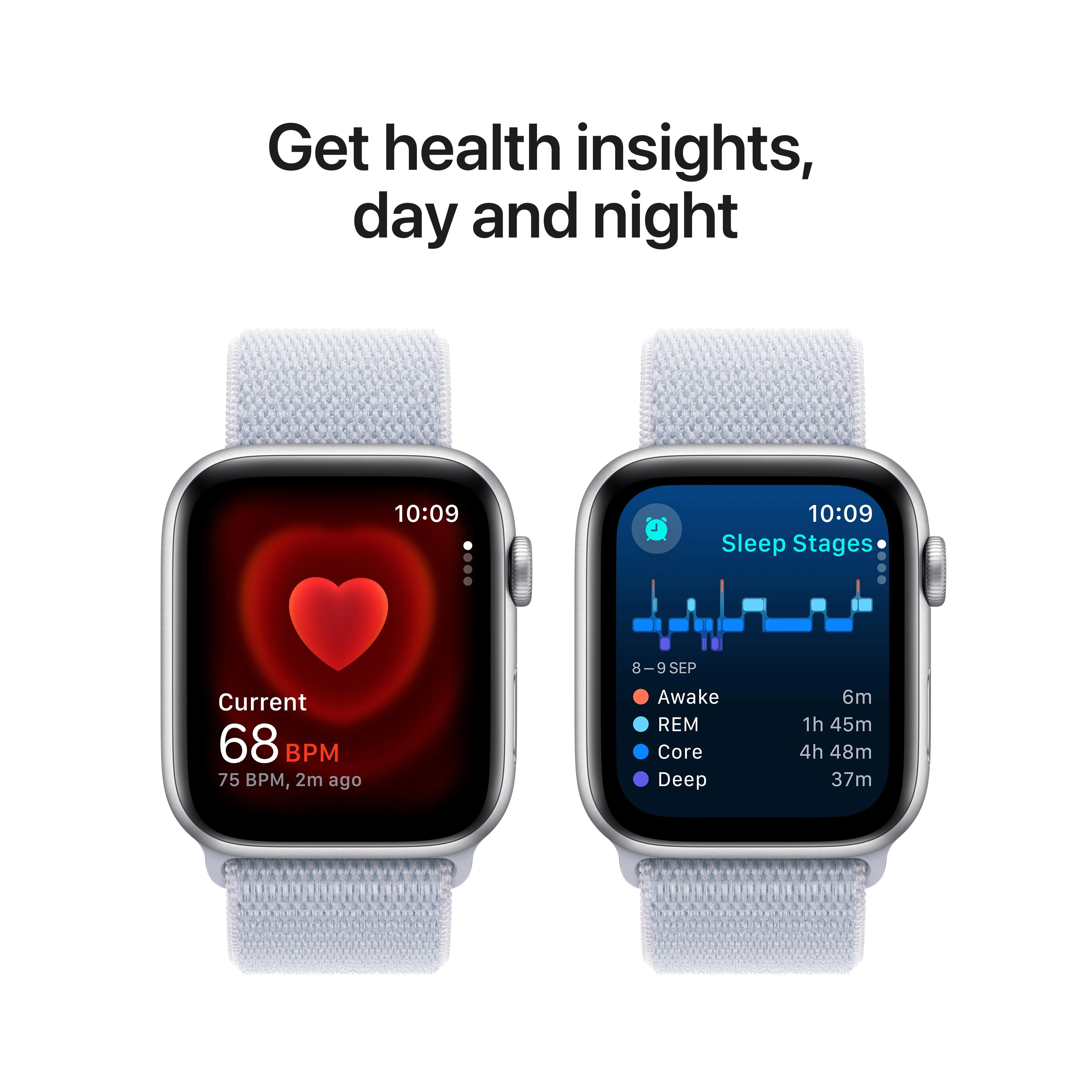 Apple Watch SE GPS + Cellular 44mm Silver Aluminium Case with Blue Cloud Sport Loop - Image 5