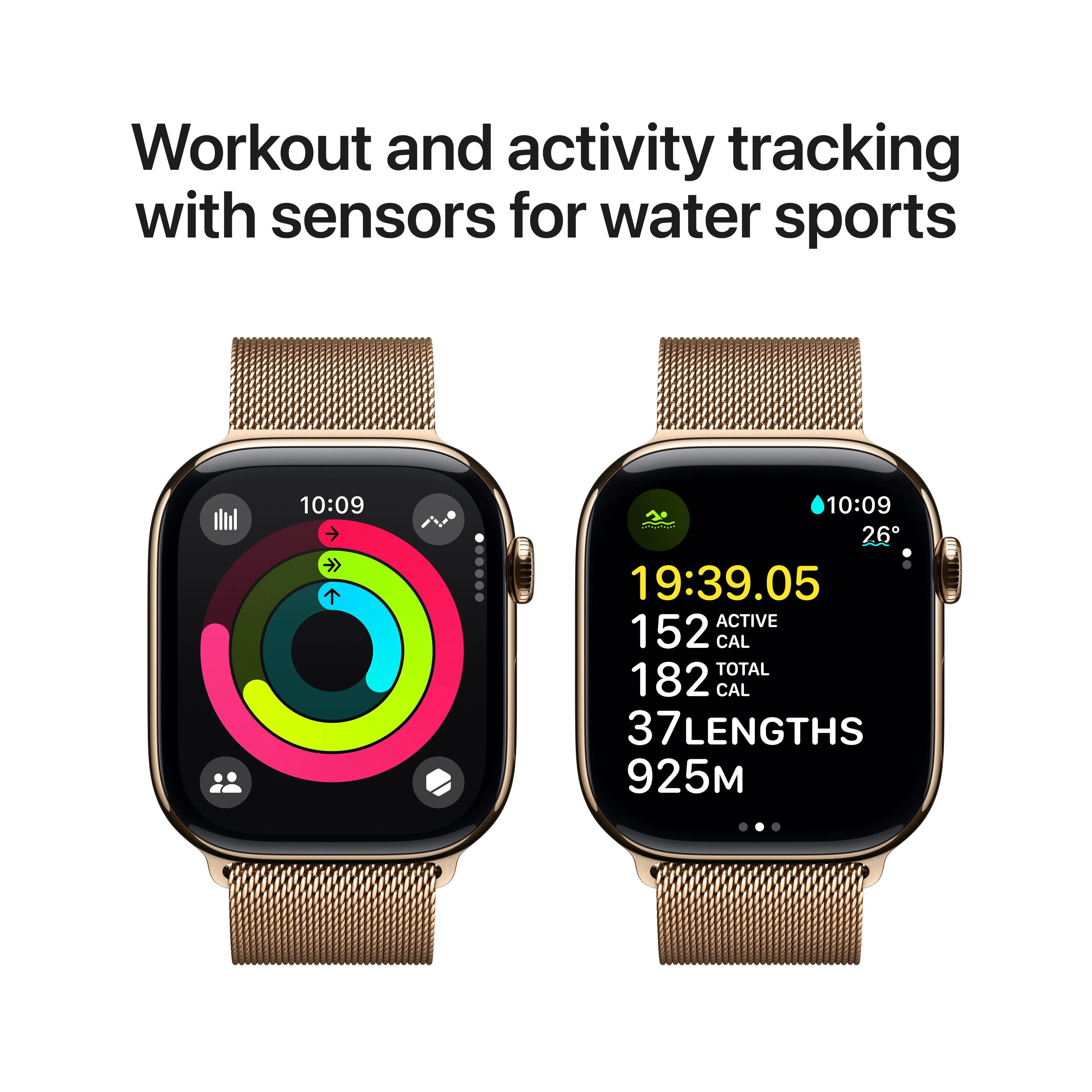 Apple Watch Series 10 GPS + Cellular 46mm Gold Titanium Case with Gold Milanese Loop - S/M - Image 4