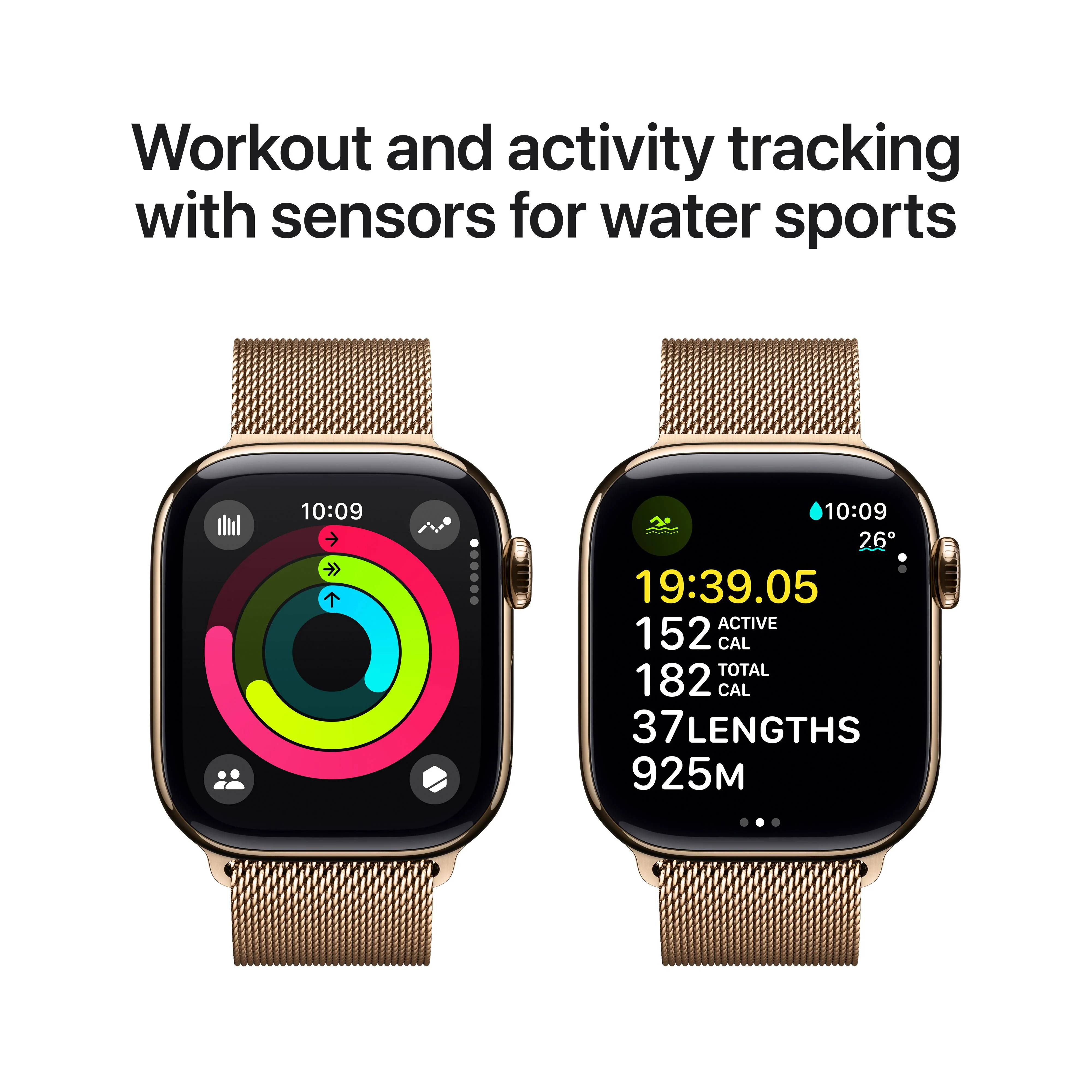 Apple Watch Series 10 GPS + Cellular 42mm Gold Titanium Case with Gold Milanese Loop - Image 4