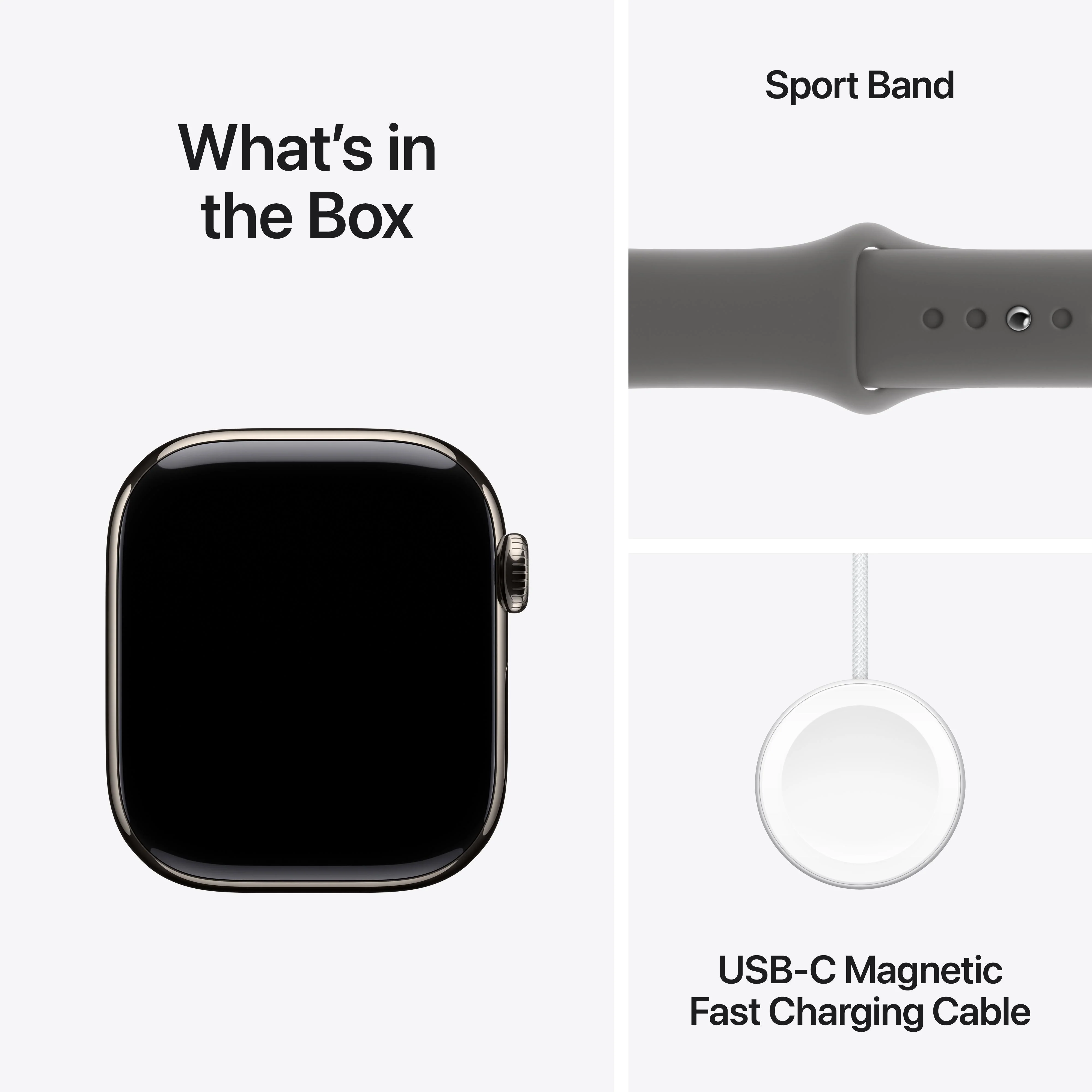 Apple Watch Series 10 GPS + Cellular 42mm Natural Titanium Case with Stone Grey Sport Band - S/M - Image 9