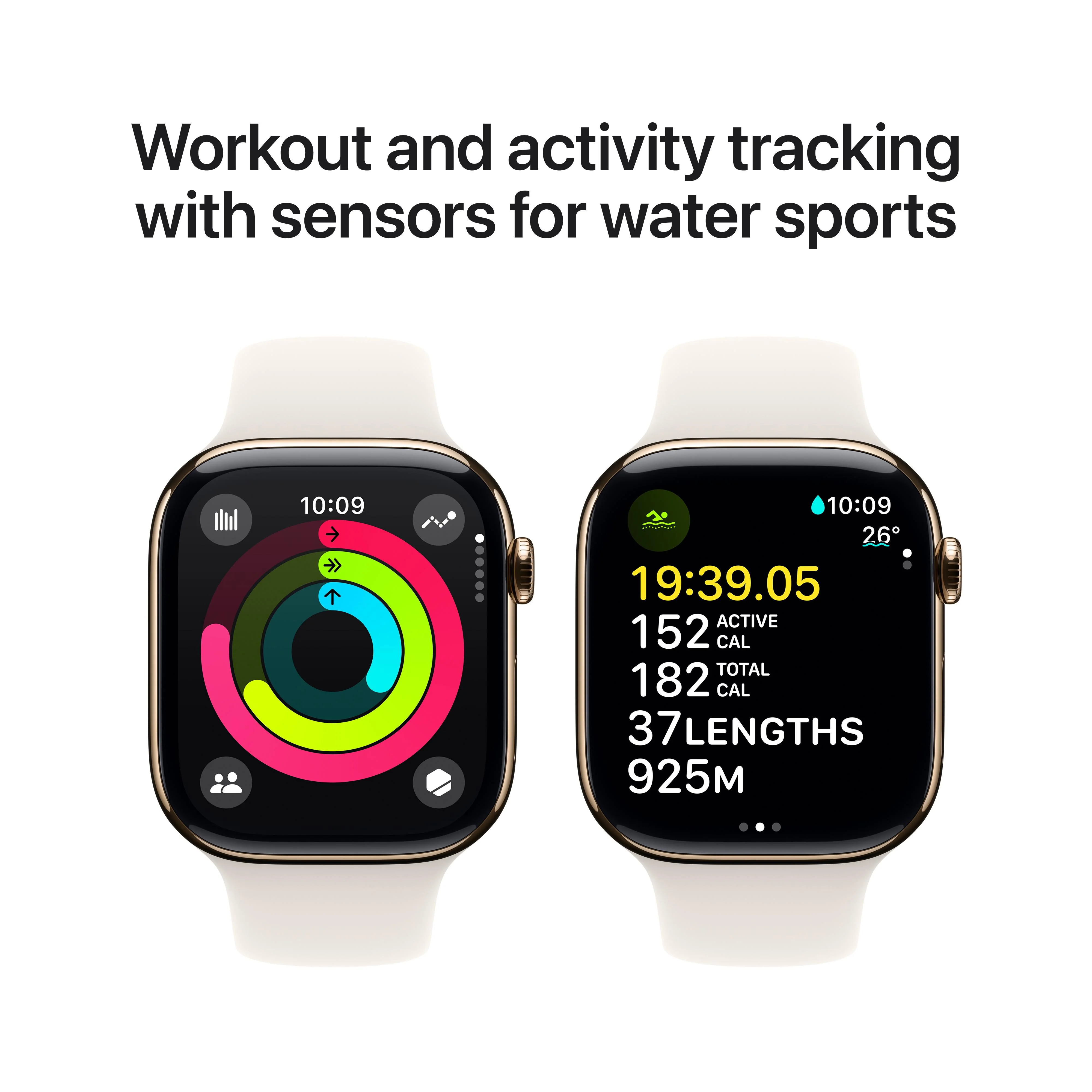 Apple Watch Series 10 GPS + Cellular 46mm Gold Titanium Case with Starlight Sport Band - S/M - Image 4