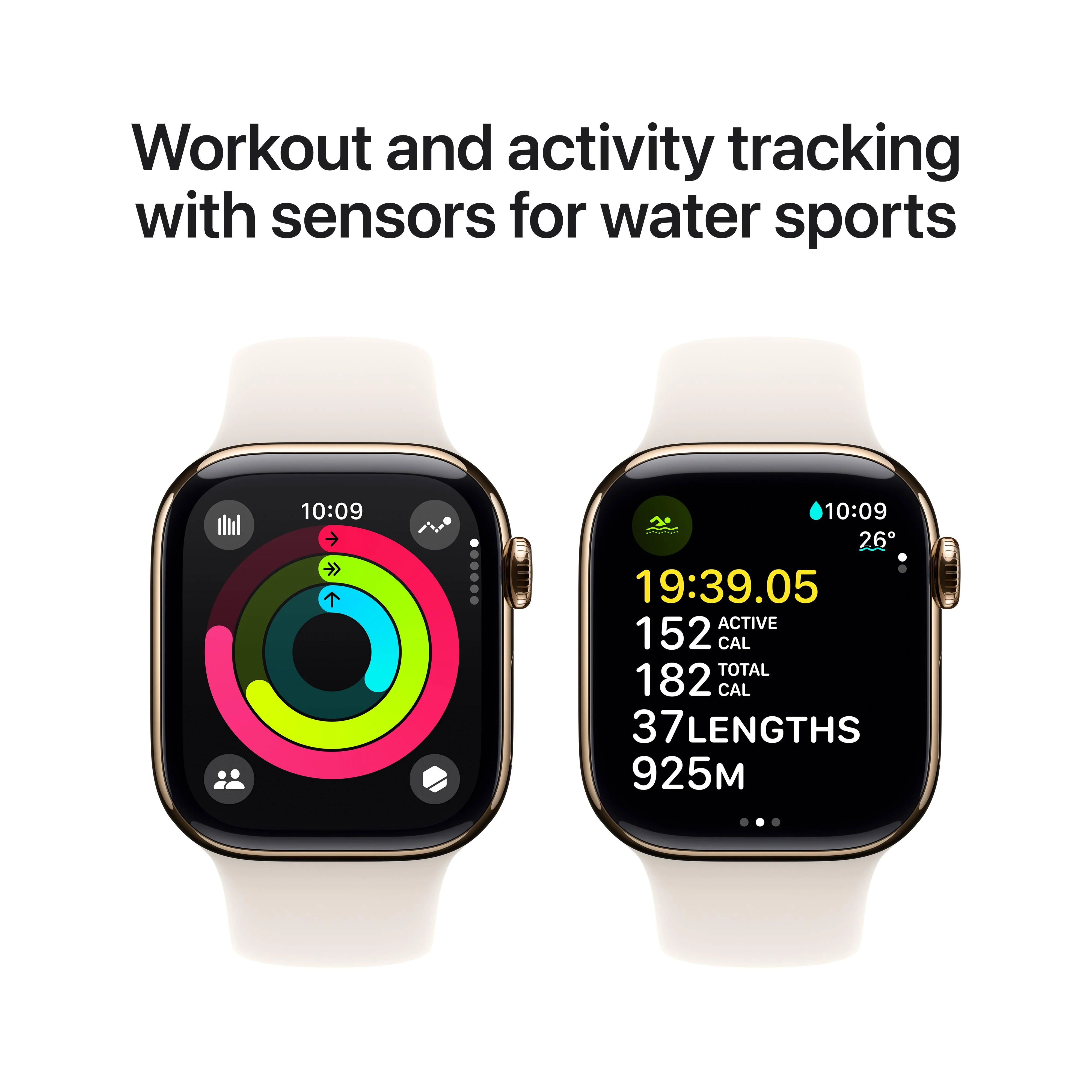 Apple Watch Series 10 GPS + Cellular 42mm Gold Titanium Case with Starlight Sport Band - S/M - Image 4