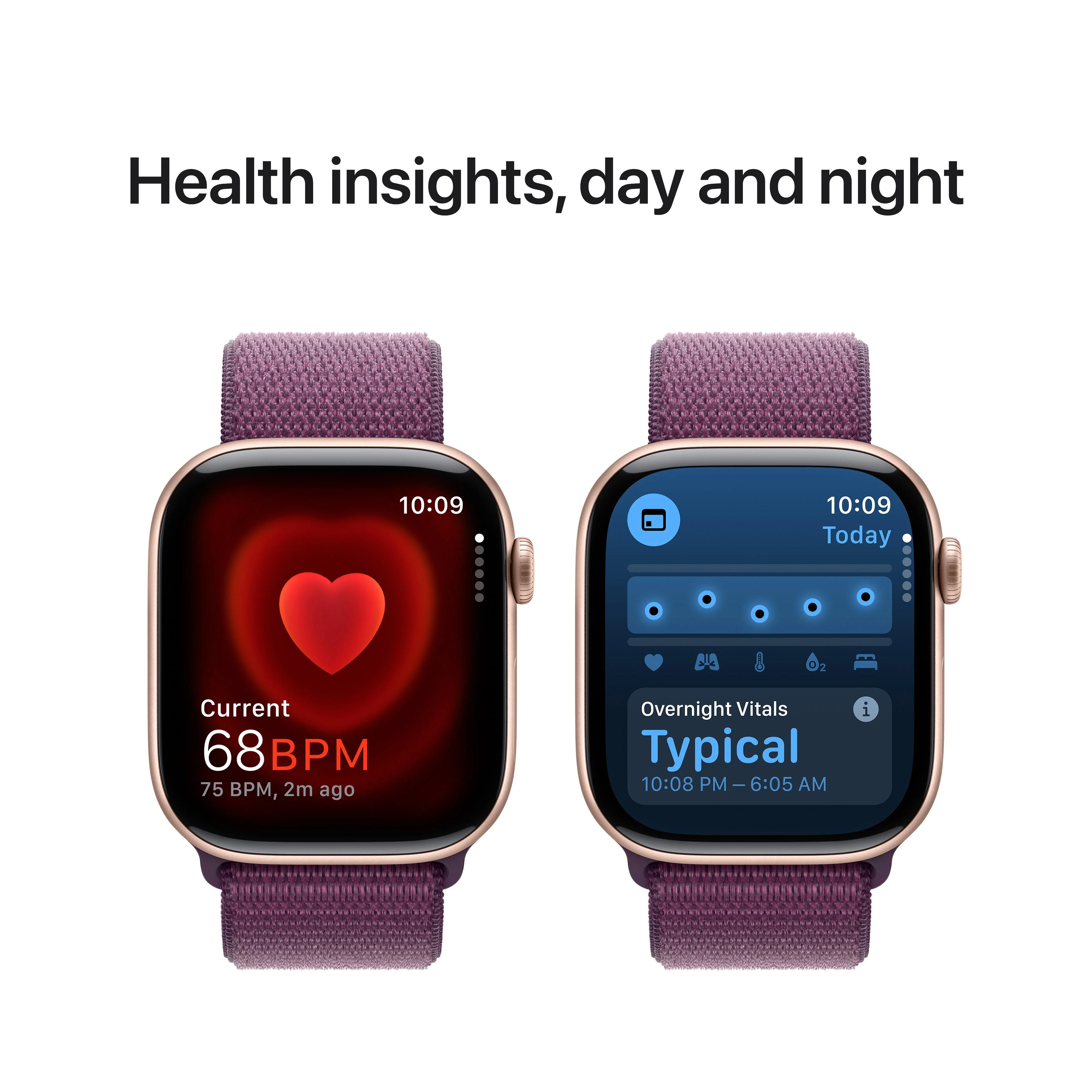 Apple Watch Series 10 GPS + Cellular 46mm Rose Gold Aluminium Case with Plum Sport Loop - Image 5