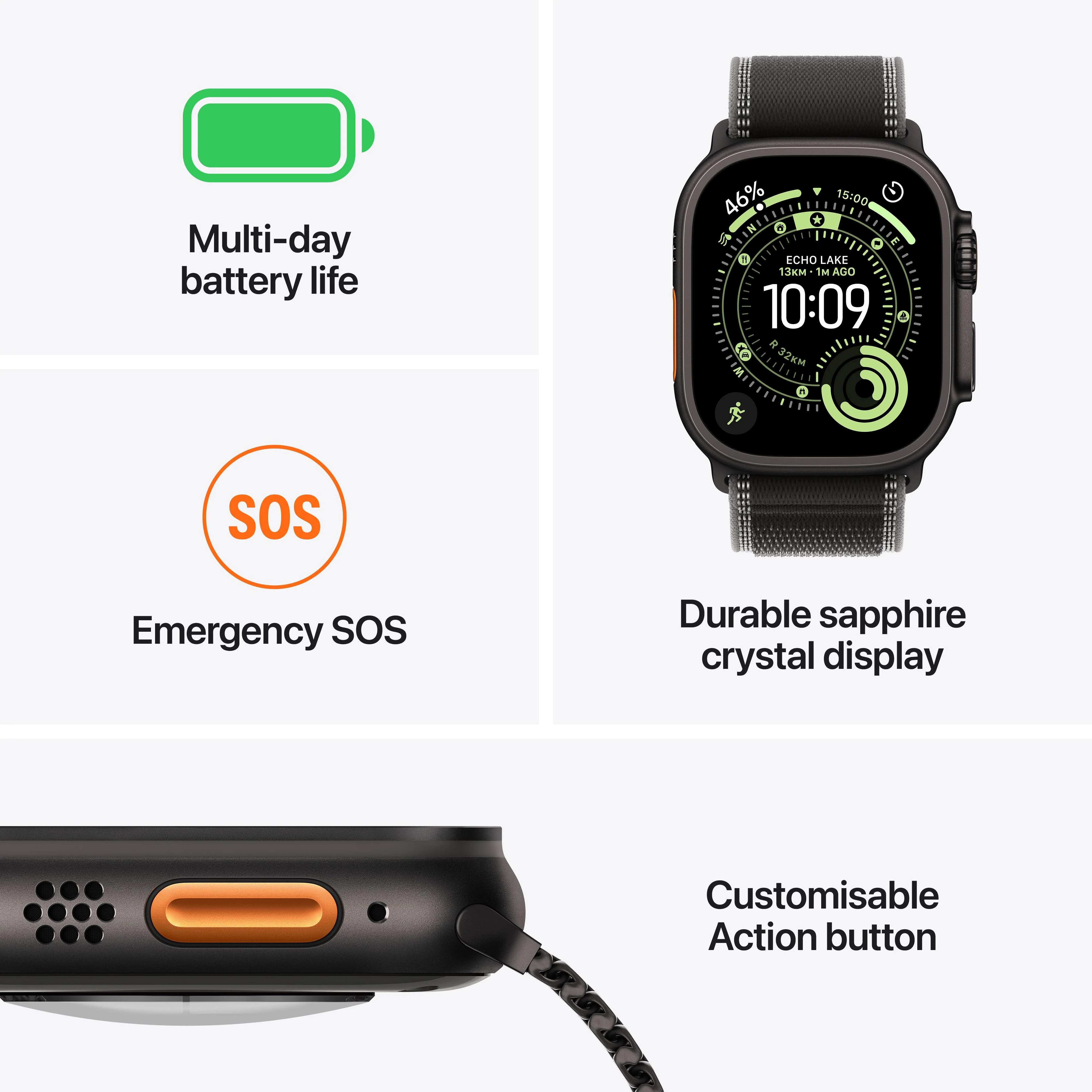 Apple Watch Ultra 3 GPS + Cellular 49mm Black Titanium Case with Black Alpine Loop - Medium - Image 3
