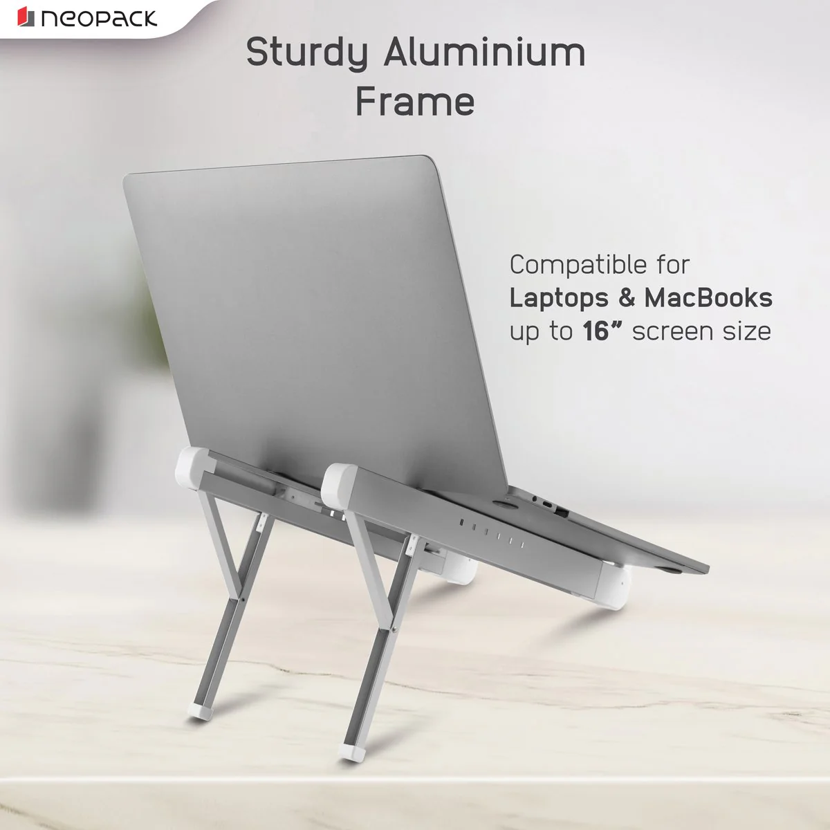 Neopack Laptop Riser / Lap Desk for 13-inch to 16-inch Laptops & MacBook - Silver - Image 3