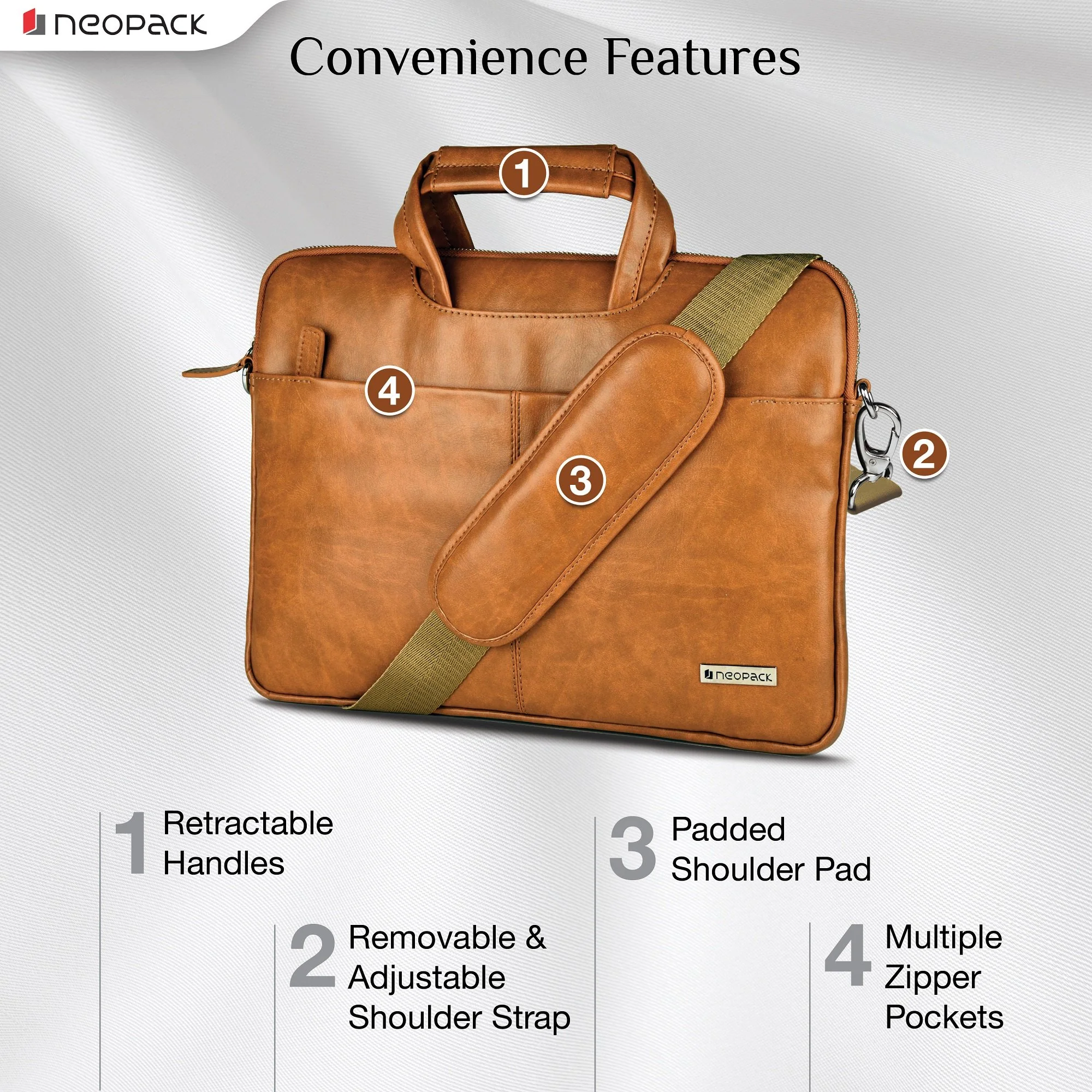 Neopack Leather Sleeve Bag for all 13.3-inch Laptops & MacBook - Tan - Image 2