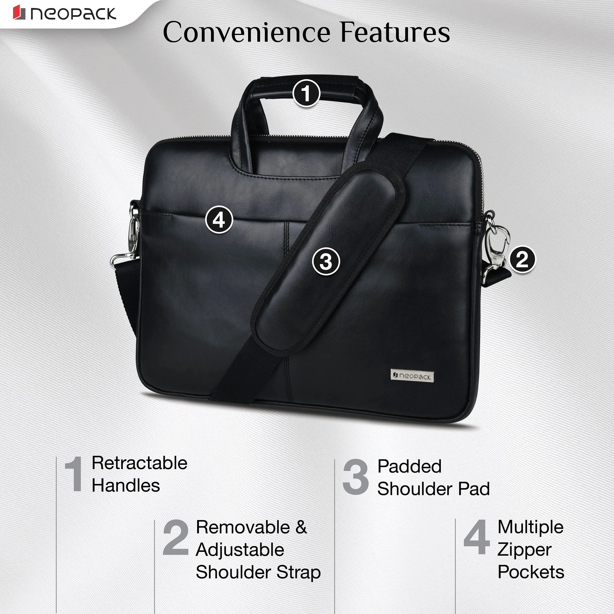 Neopack Leather Sleeve Bag for Upto 15-inch Laptops & 16-inch MacBook - Black - Image 2