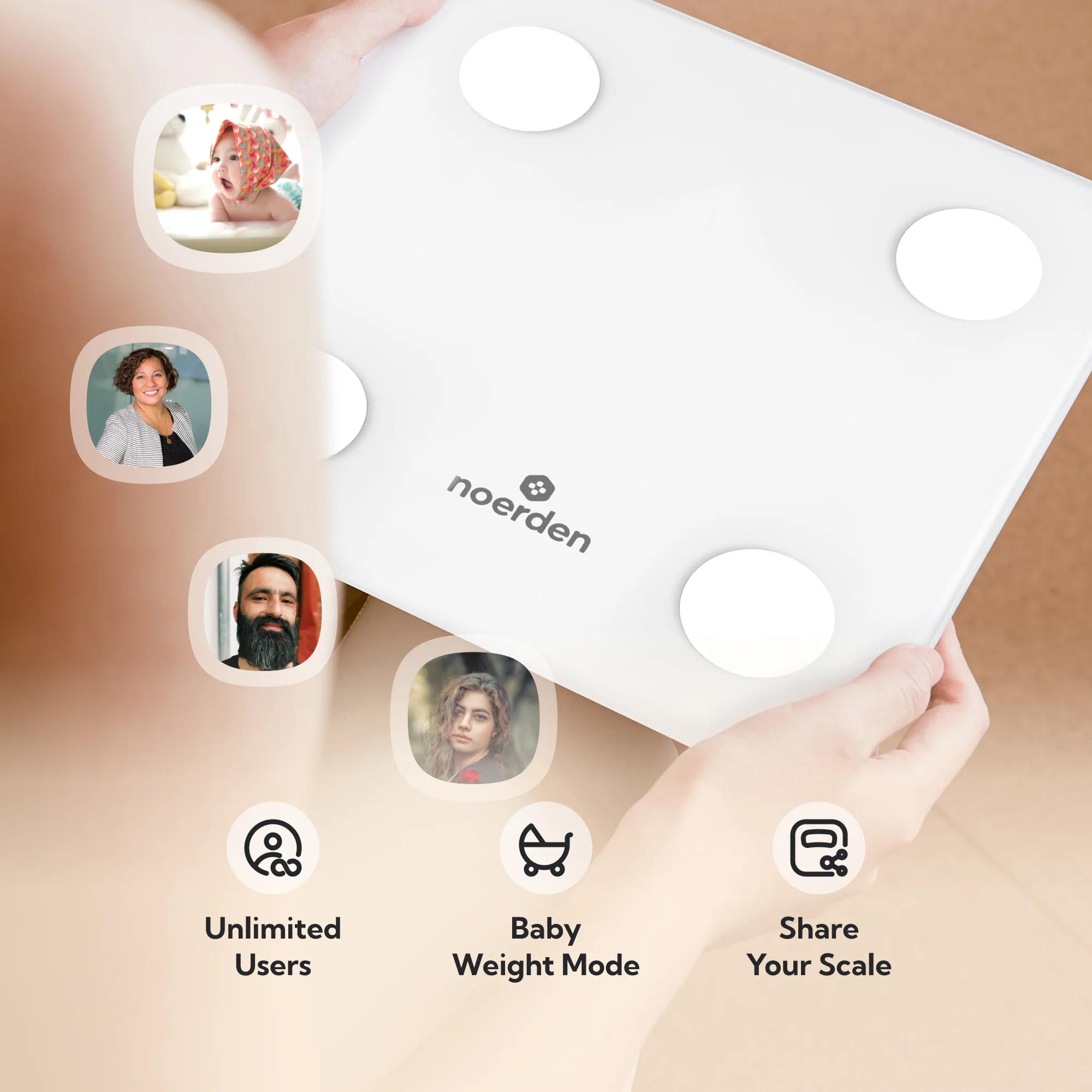 NOERDEN Minimi - White - Smart Body Scale - Bluetooth, LED Display, Tempered Glass, BIA Advanced Technology, 4 Precision sensors - Image 4
