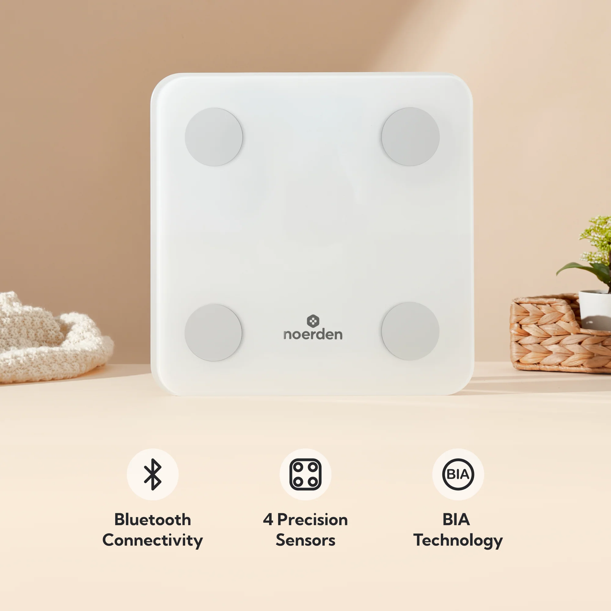 NOERDEN Minimi - White - Smart Body Scale - Bluetooth, LED Display, Tempered Glass, BIA Advanced Technology, 4 Precision sensors - Image 6