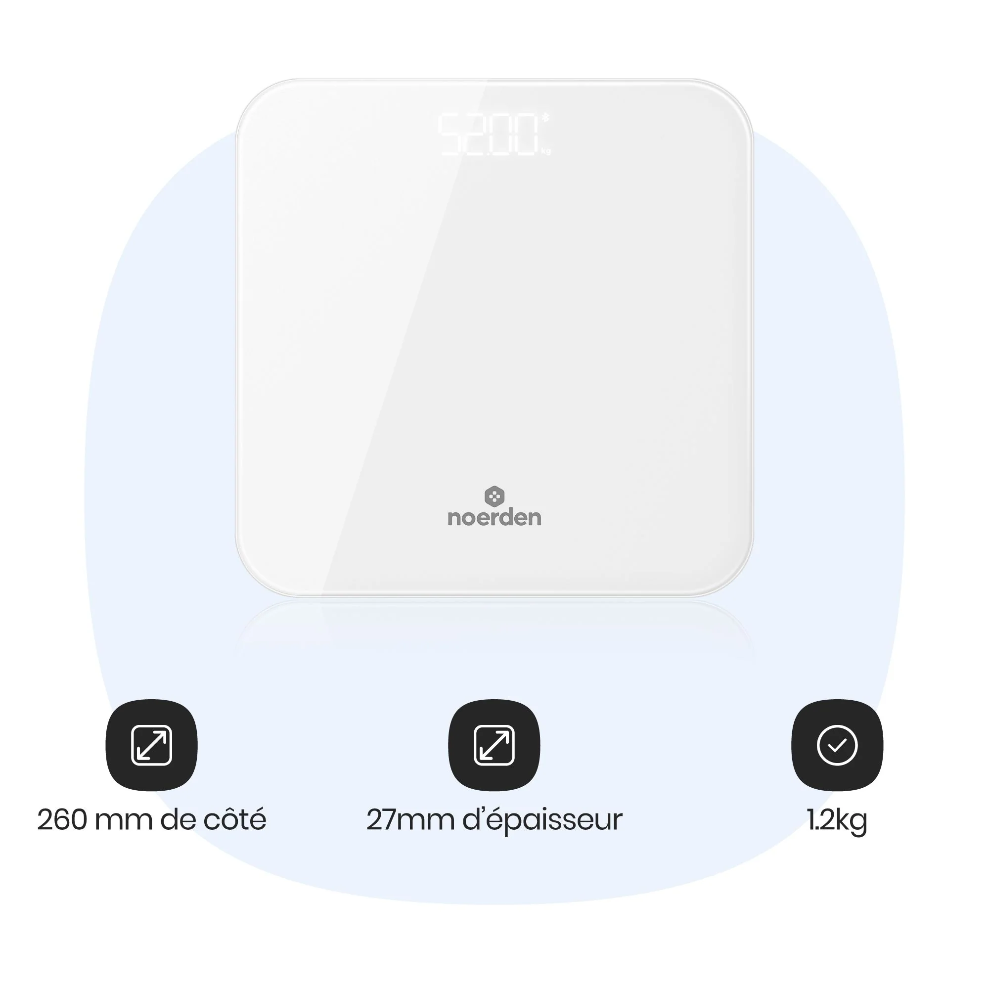 NOERDEN - Smart Body Scale BIMI - Digital Bathroom Scales - Bluetooth, LED Display - Smart Body Scales - Tempered Glass - Body Fat Analysis with 3 Biometric Data - Diagnostic Scales with App - White - Image 5