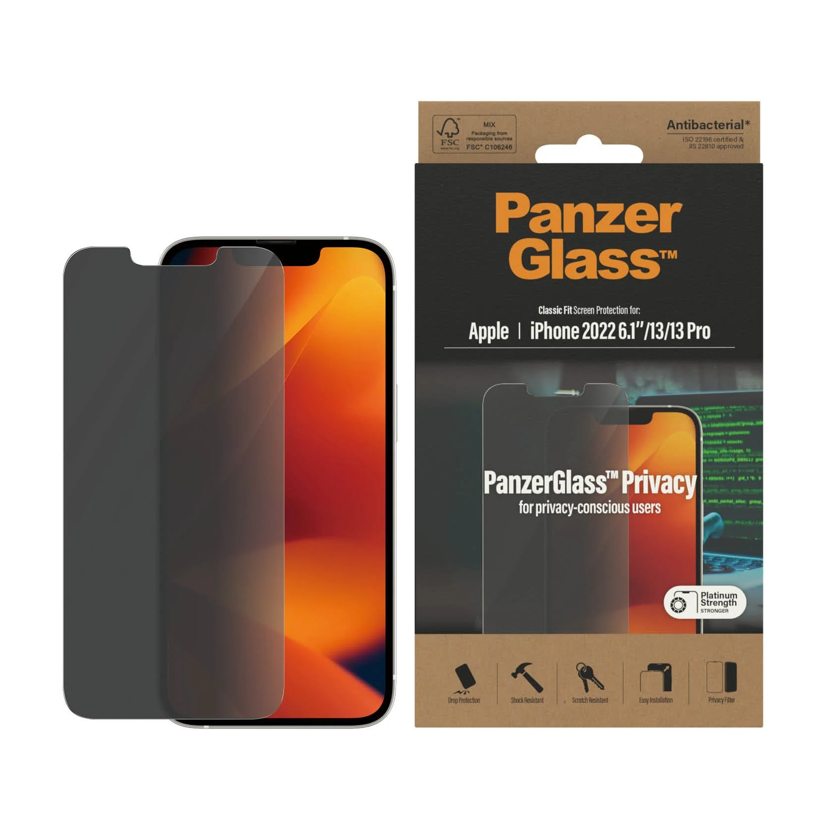 PanzerGlass‚Ѣ Classic Fit Privacy Screen Protector for iPhone 14, iPhone 13/13 Pro - Image 2
