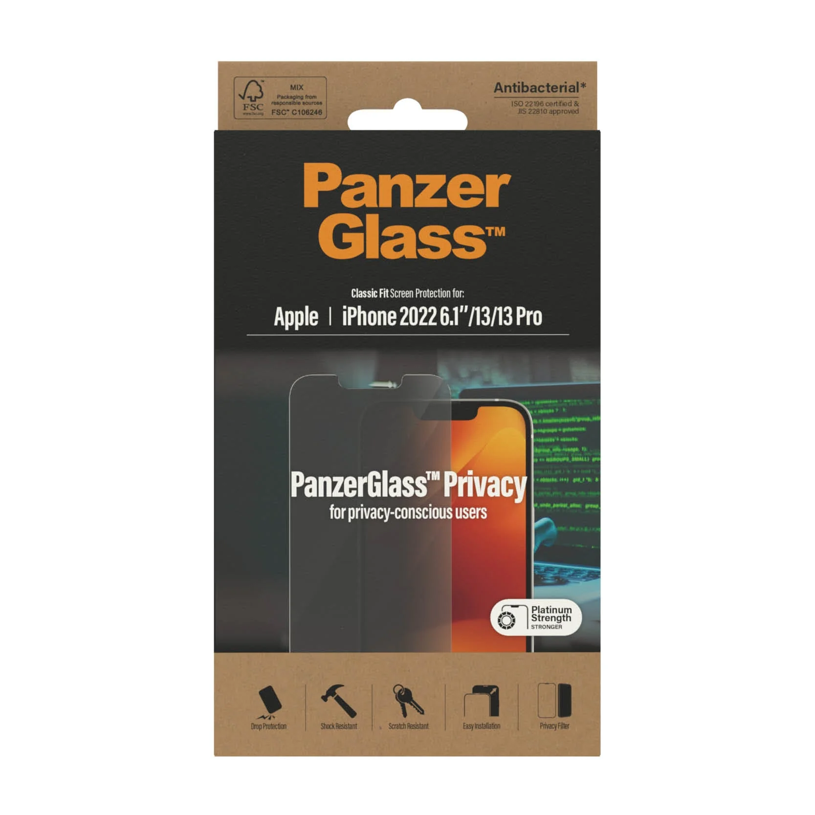 PanzerGlass‚Ѣ Classic Fit Privacy Screen Protector for iPhone 14, iPhone 13/13 Pro - Image 3