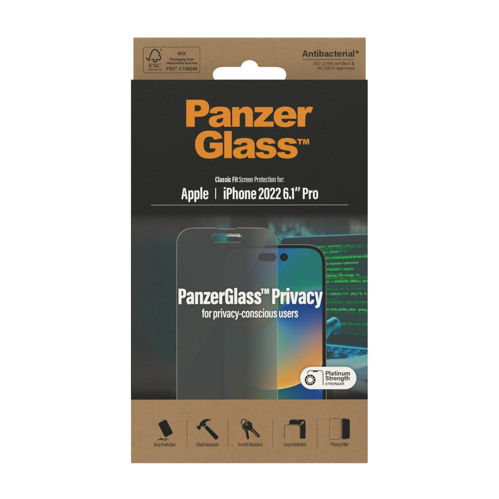 PanzerGlass‚Ѣ Classic Fit Privacy Screen Protector for iPhone 14 Pro - Image 3