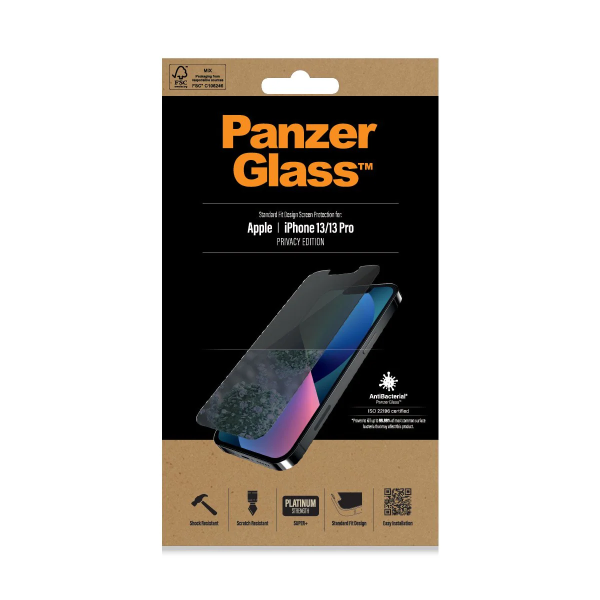 PanzerGlass iPhone 13/13 Pro AntiBacterial Screen Protector - Privacy - Image 2