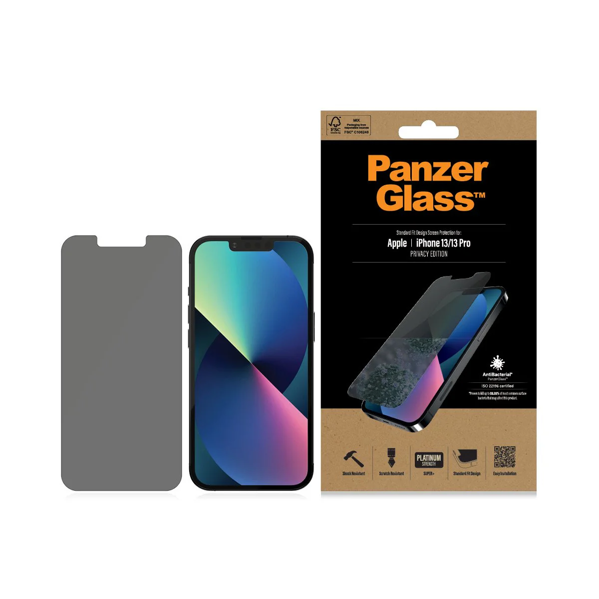 PanzerGlass iPhone 13/13 Pro AntiBacterial Screen Protector - Privacy - Image 3
