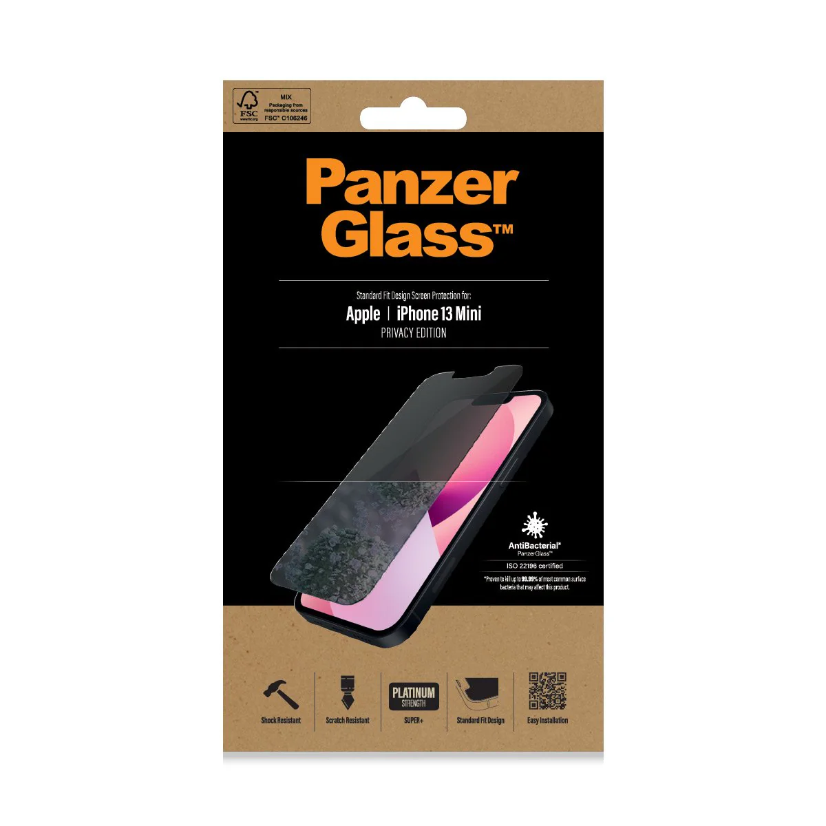PanzerGlass iPhone 13 mini AntiBacterial Screen Protector - Privacy - Image 2