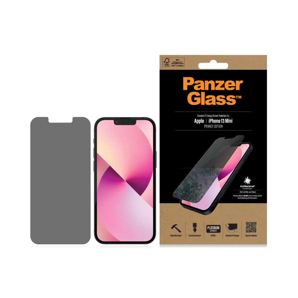 PanzerGlass iPhone 13 mini AntiBacterial Screen Protector - Privacy - Image 3