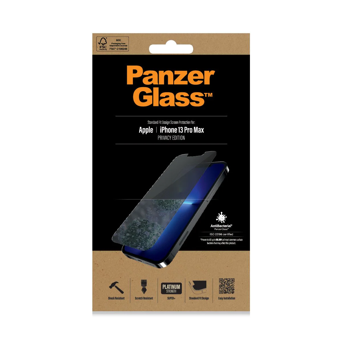 PanzerGlass iPhone 13 Pro Max AntiBacterial Screen Protector - Privacy - Image 2
