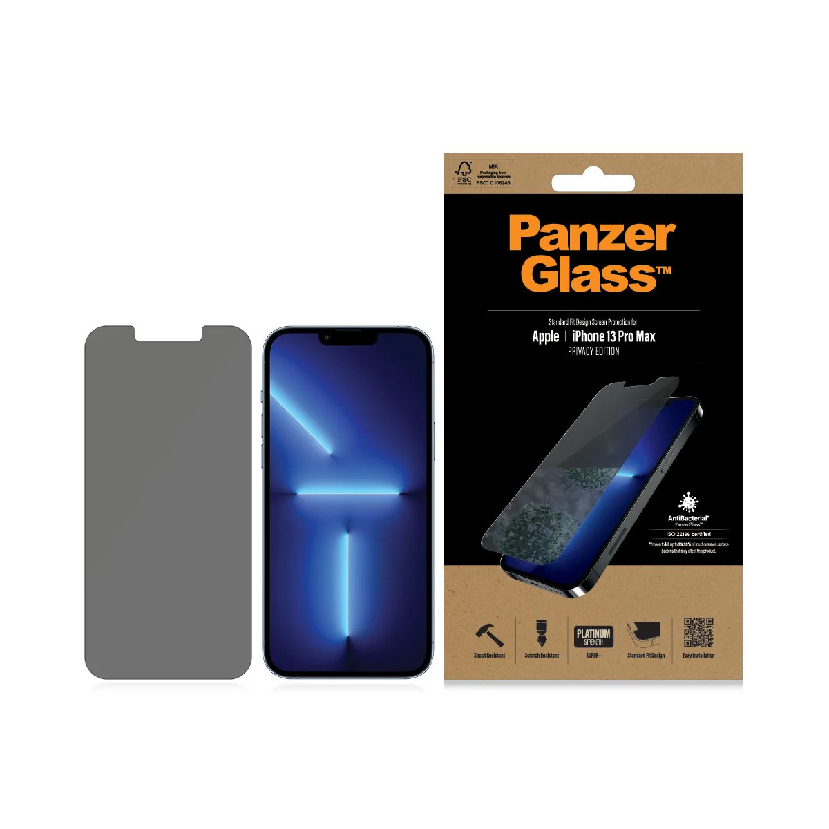 PanzerGlass iPhone 13 Pro Max AntiBacterial Screen Protector - Privacy - Image 3