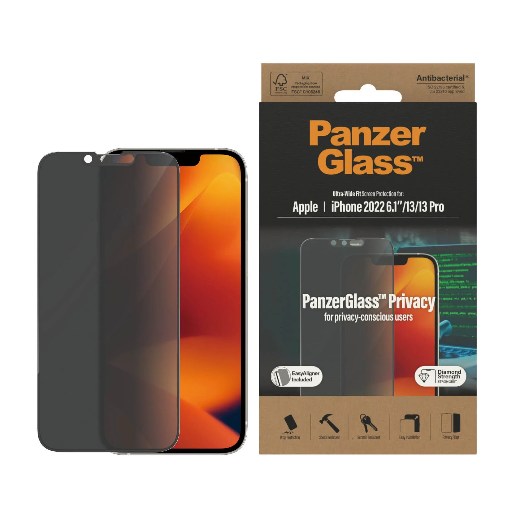 PanzerGlass‚Ѣ Ultra-Wide Fit Privacy Screen Protector for iPhone 14, iPhone 13/13 Pro - Image 2