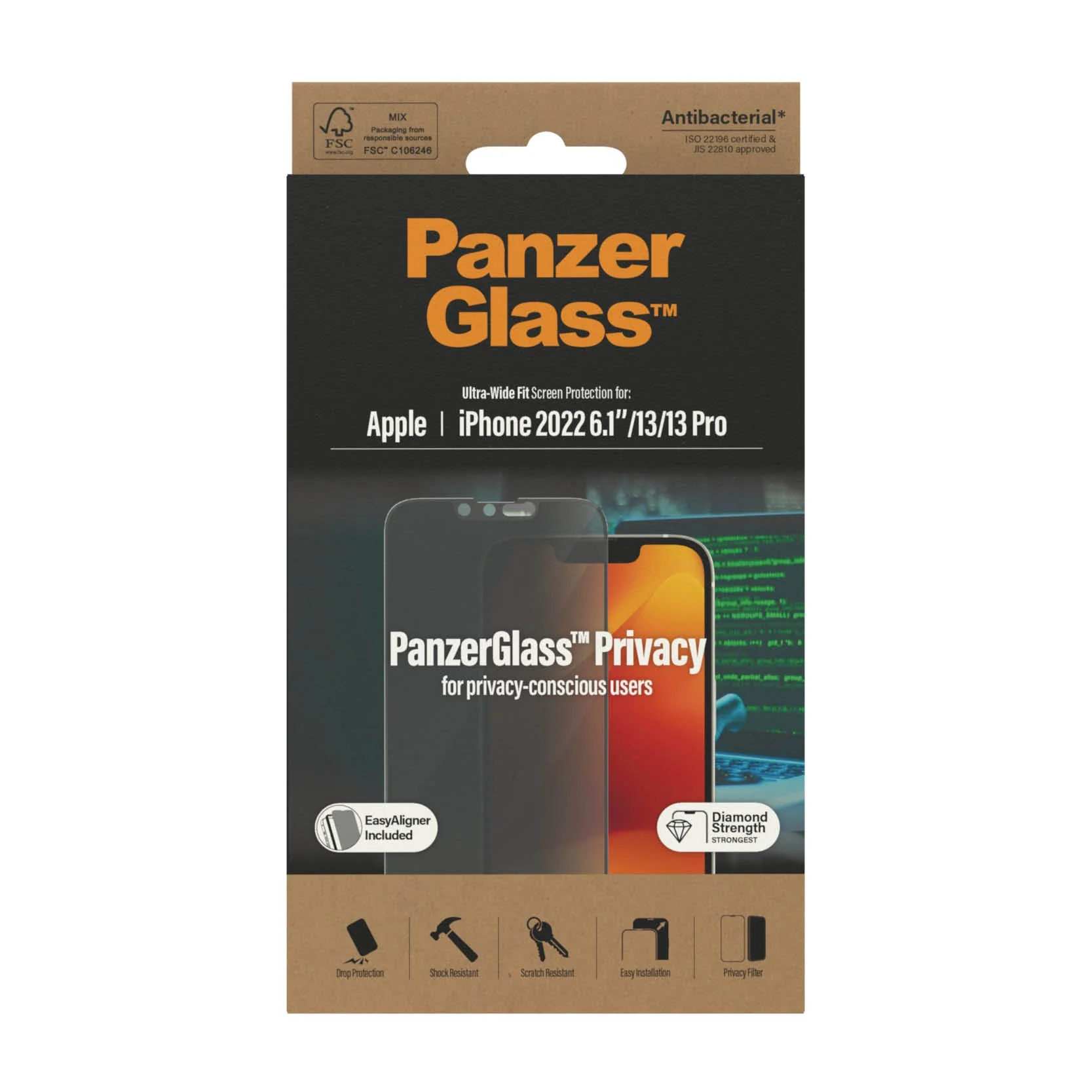 PanzerGlass‚Ѣ Ultra-Wide Fit Privacy Screen Protector for iPhone 14, iPhone 13/13 Pro - Image 3