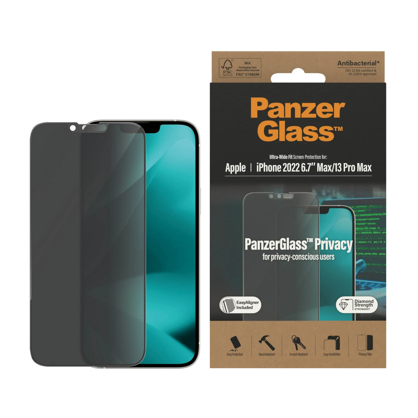 PanzerGlass‚Ѣ Ultra-Wide Fit Privacy Screen Protector for iPhone 14 Plus, iPhone 13 Pro Max - Image 2