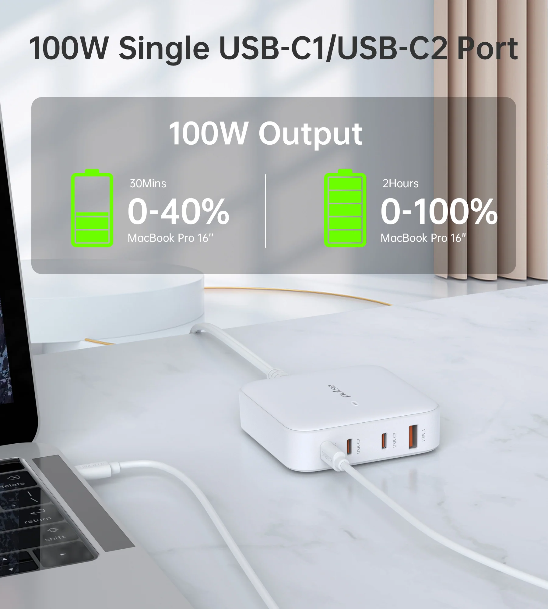 Pulse 100W PD GaN Desktop Charger - White - Image 5