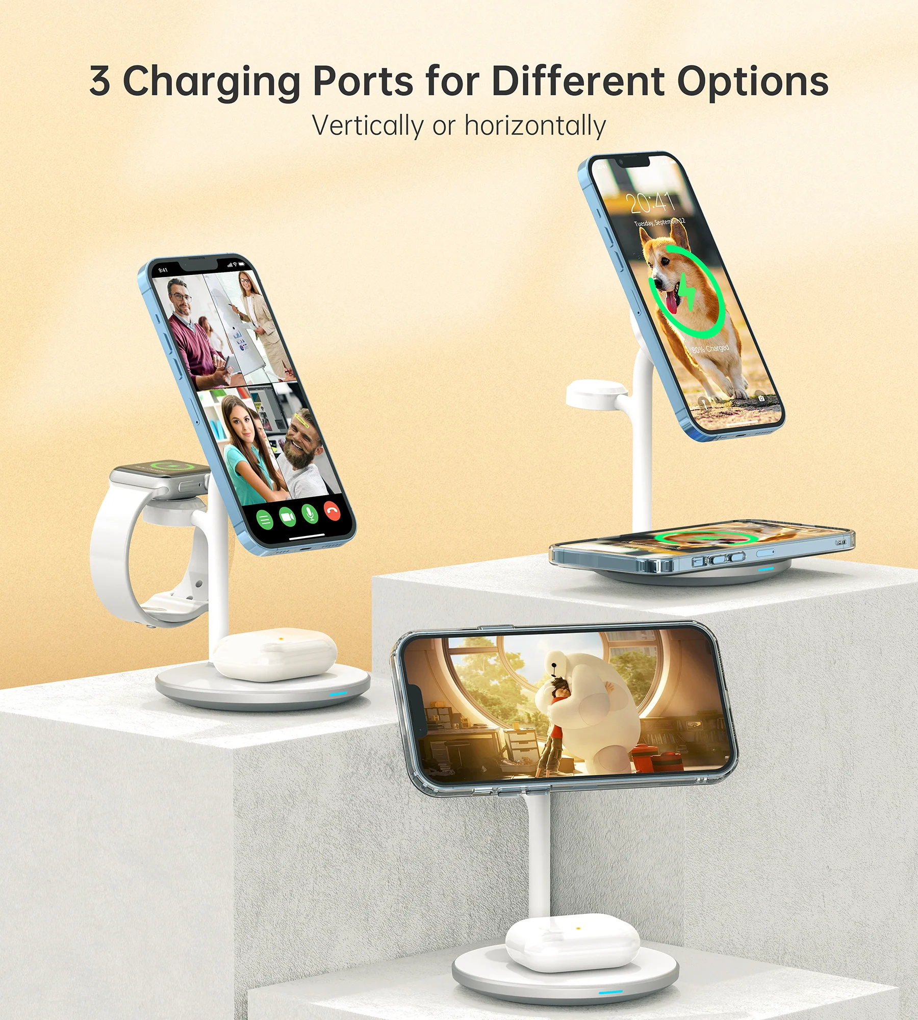 Pulse 3 In 1 Magsafe Charger - White - Image 3