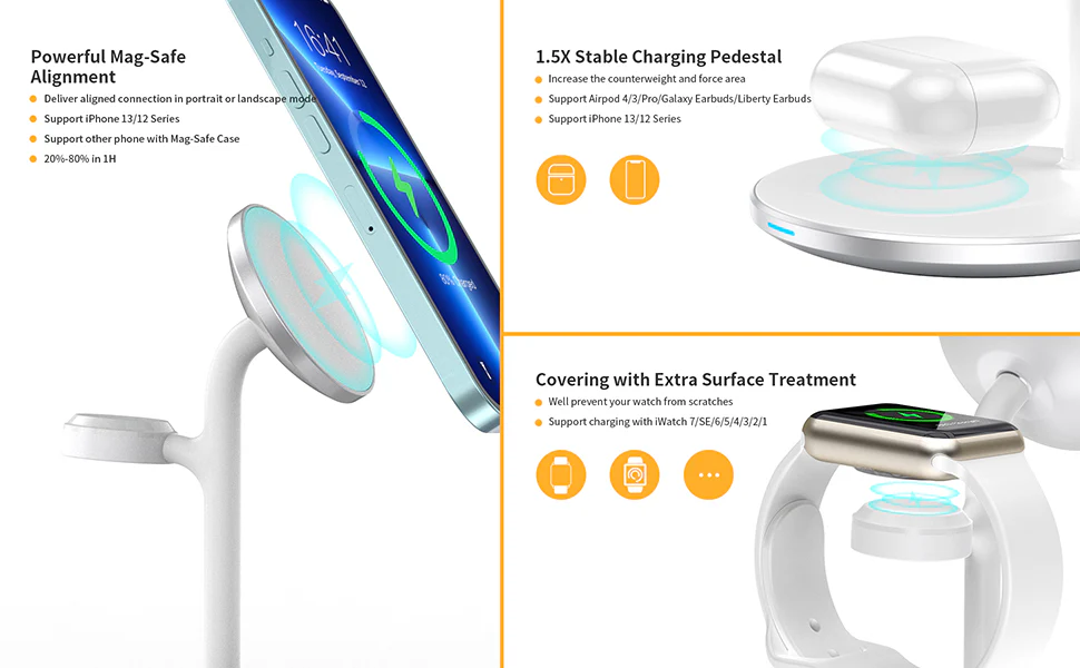 Pulse 3 In 1 Magsafe Charger - White - Image 8