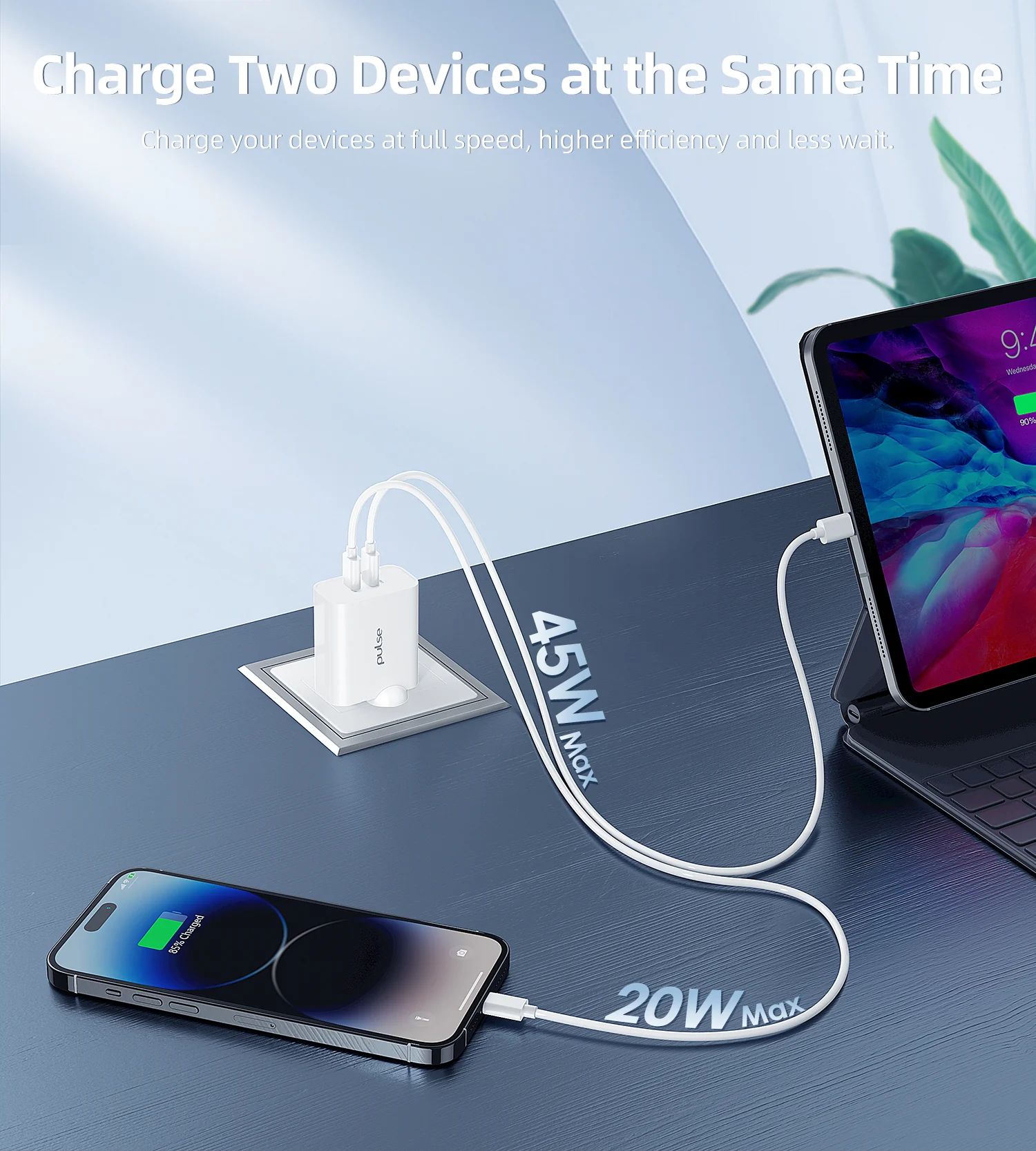 Pulse 65W Dual USB-C Gan PD Adapter - White - Image 4