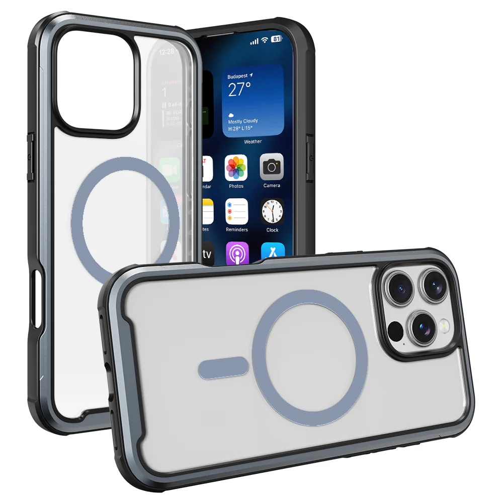 PULSE Aluminium Rugged Magsafe Case for iPhone 16-Matt Grey Blue - Image 2