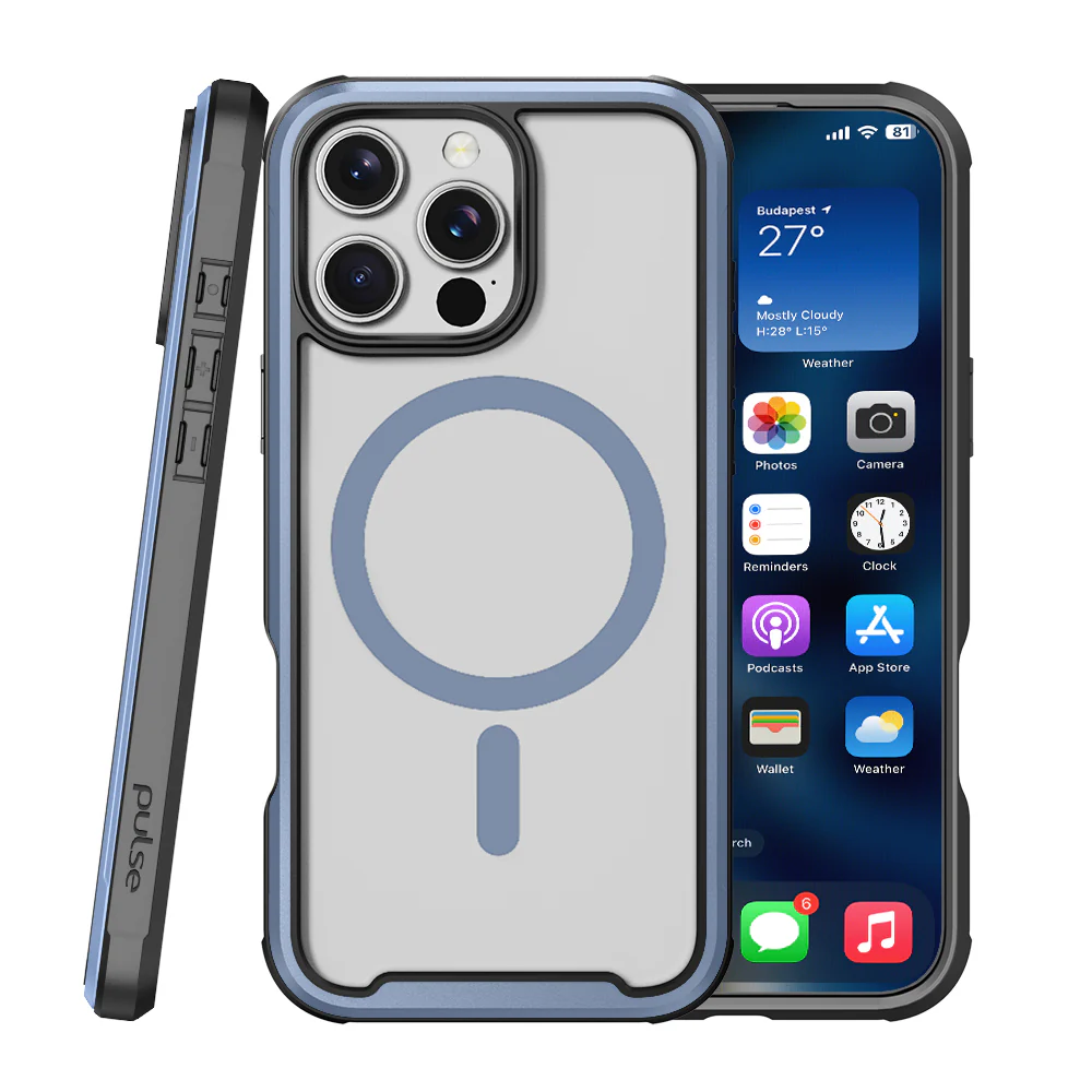 PULSE Aluminium Rugged Magsafe Case for iPhone 16-Matt Grey Blue - Image 3