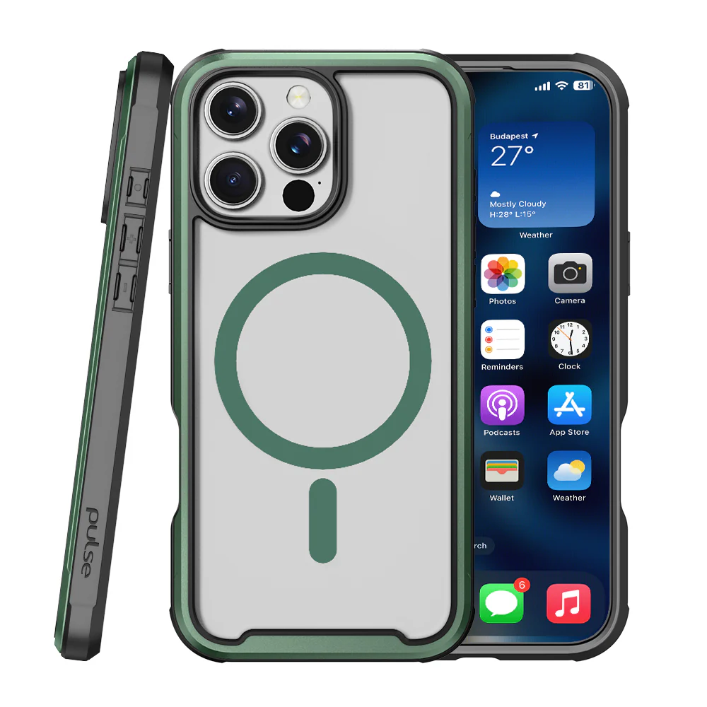 PULSE Aluminium Rugged Magsafe Case for iPhone 16 Pro-Matt Green - Image 3