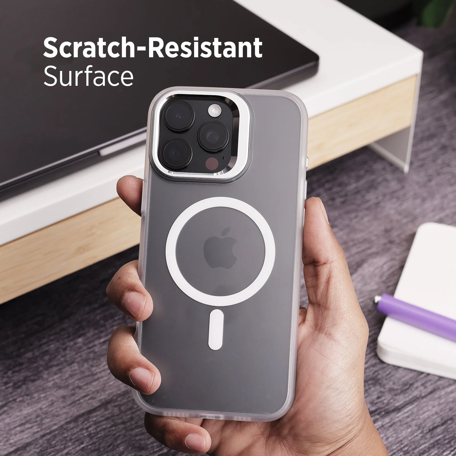 TEKNE CLEAR Case with Camera Stand for iPhone 16 Pro Max | Slim, Transparent & Scratch-Resistant - White - Image 6