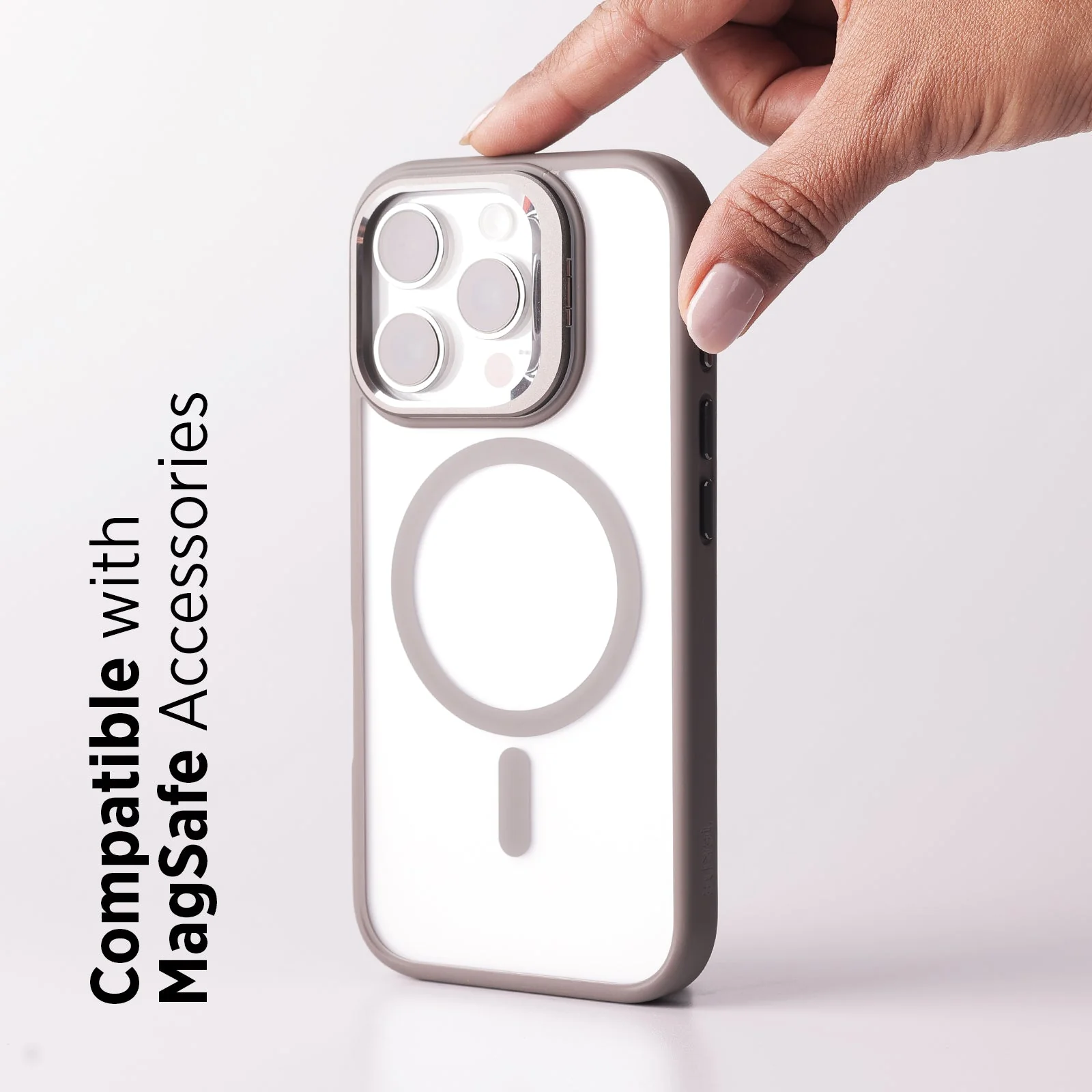 TEKNE CLEAR Case with Camera Stand for iPhone 16 Pro | Slim, Transparent & Scratch-Resistant - Grey - Image 6