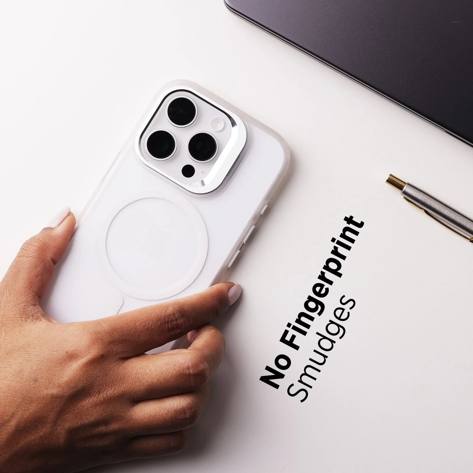 TEKNE CLEAR Case with Camera Stand for iPhone 16 Pro | Slim, Transparent & Scratch-Resistant - White - Image 6