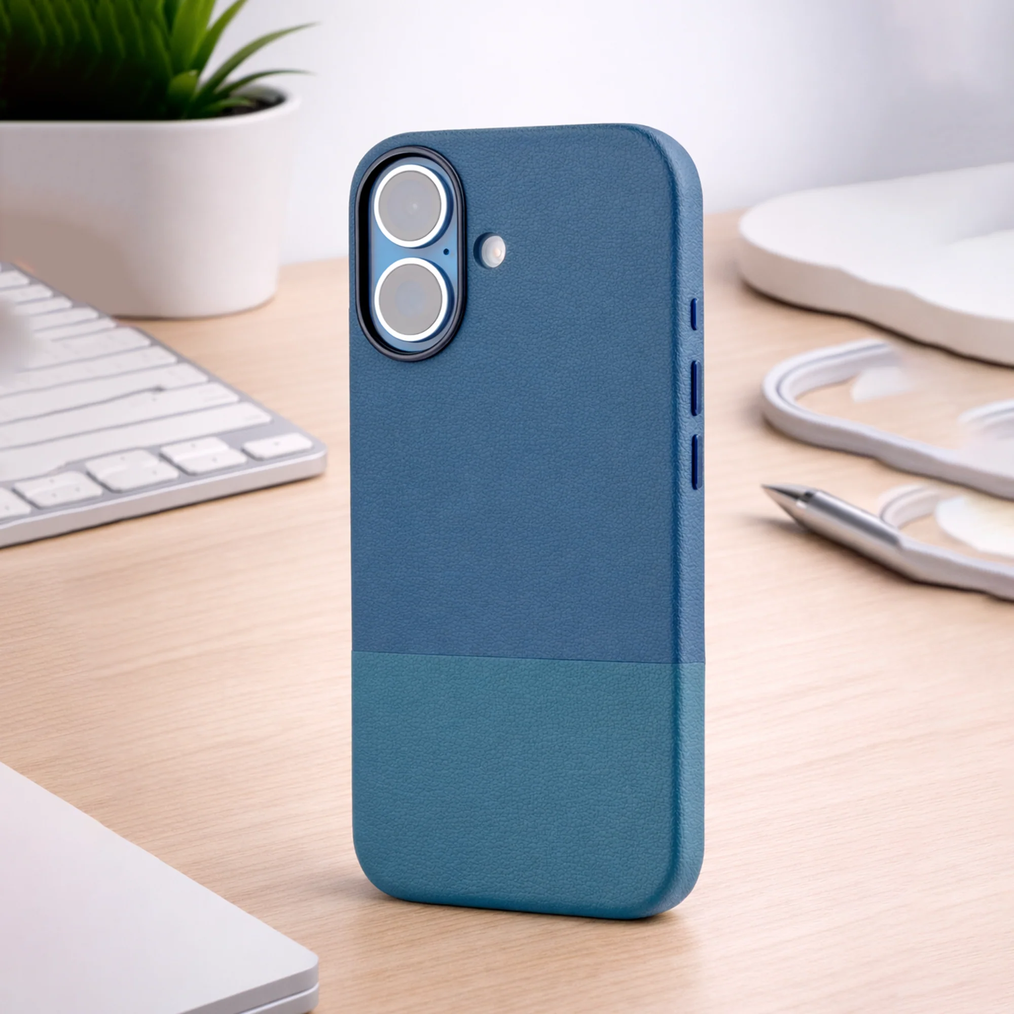 TEKNE DualTone Vegan Leather Case for iPhone 17 -Blue - Image 7