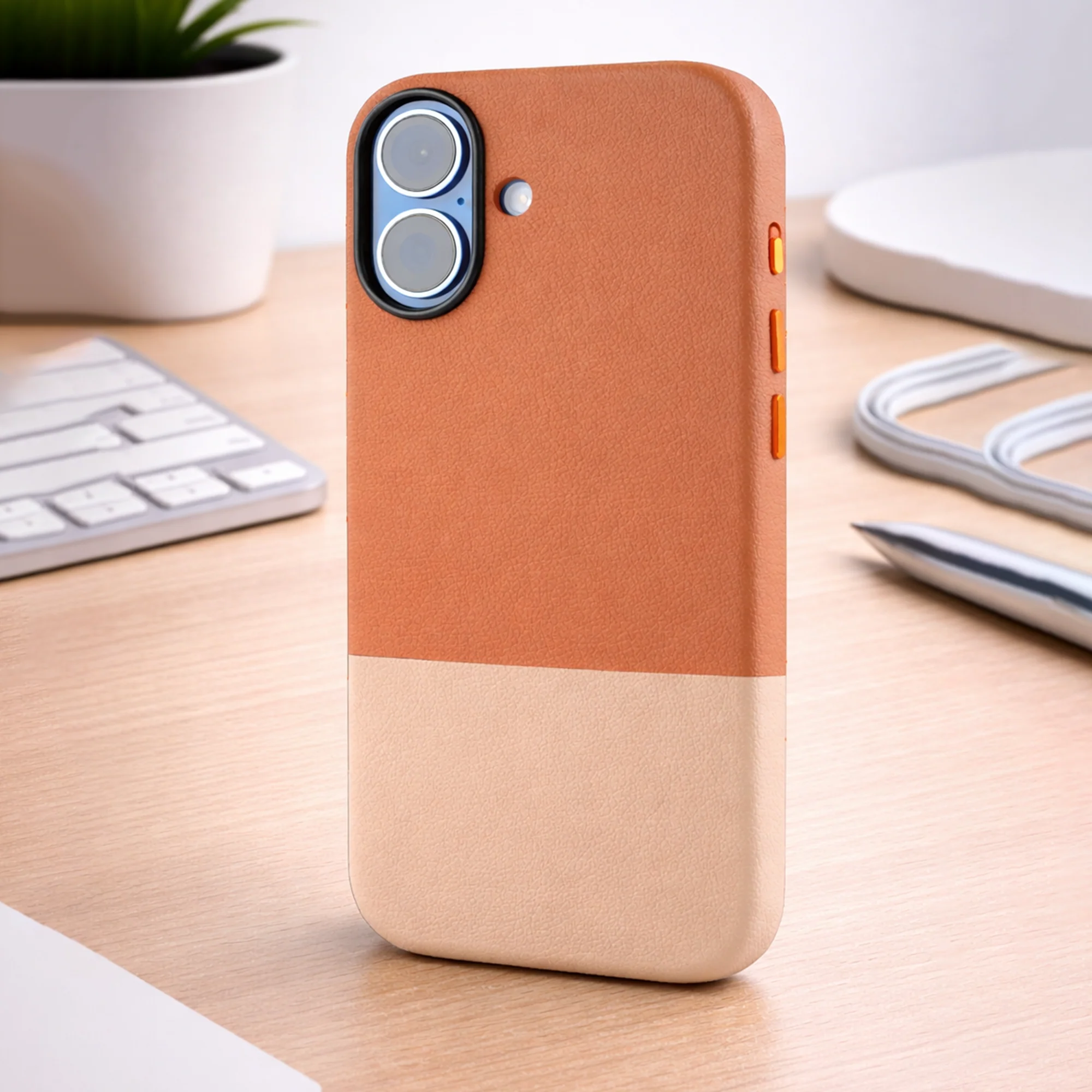 TEKNE DualTone Vegan Leather Case for iPhone 17-Brown - Image 4