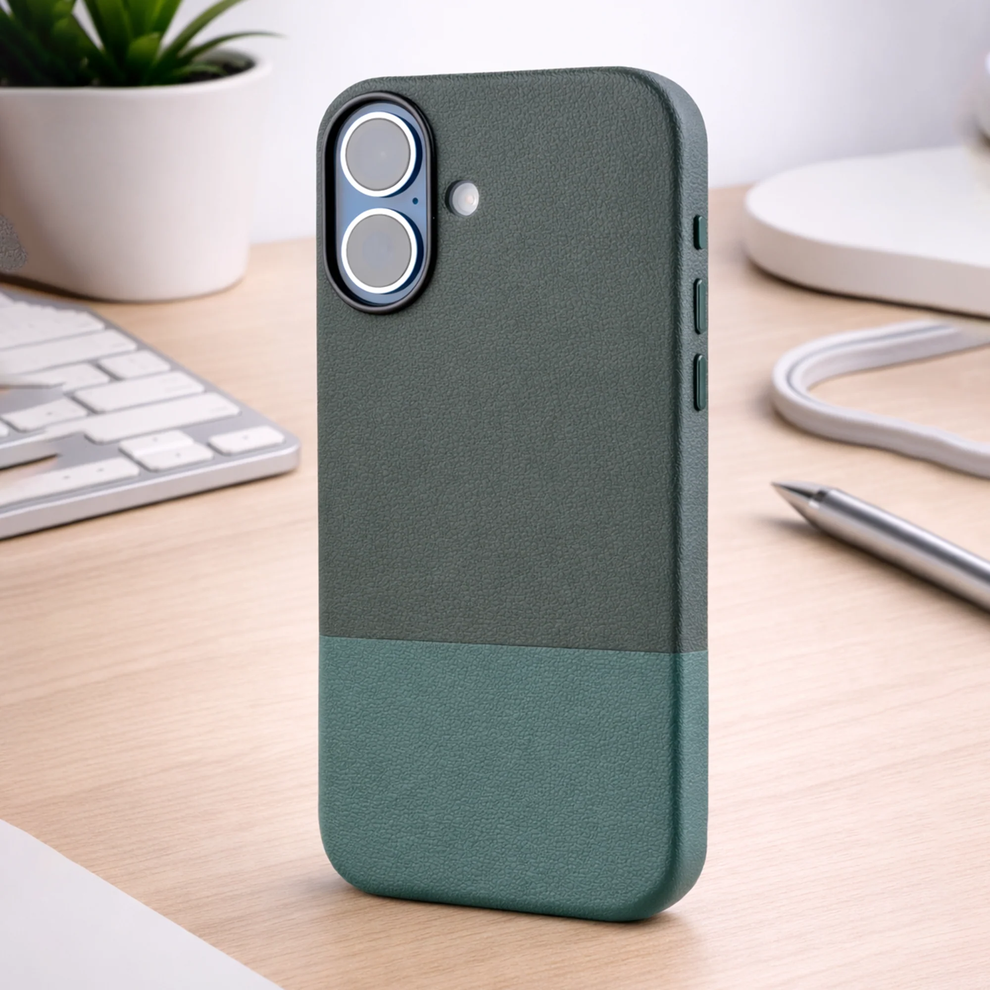 TEKNE DualTone Vegan Leather Case for iPhone 17-Green - Image 7