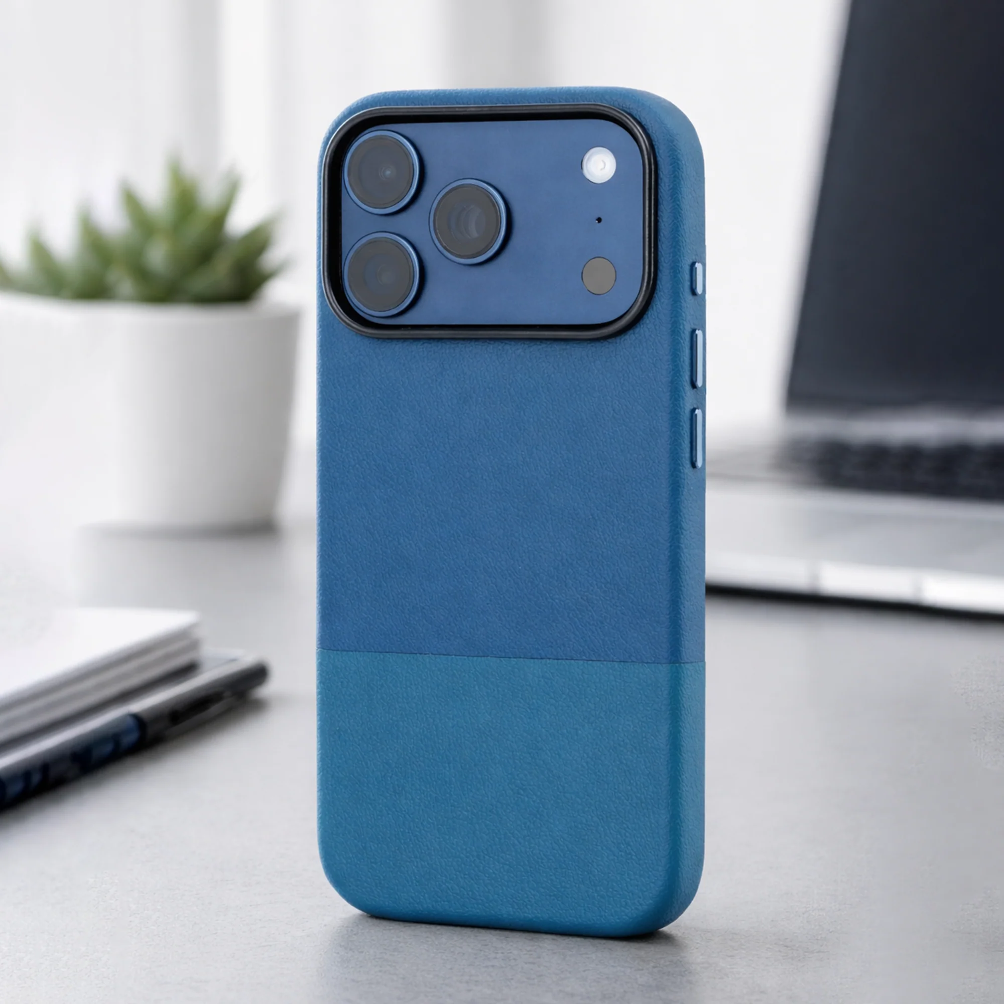 TEKNE DualTone Vegan Leather Case for iPhone 17  Pro- Blue - Image 6