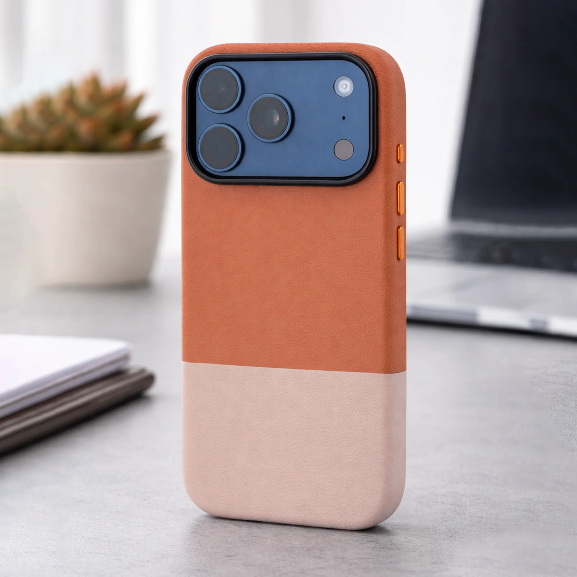TEKNE DualTone Vegan Leather Case for iPhone 17  Pro- Brown - Image 6