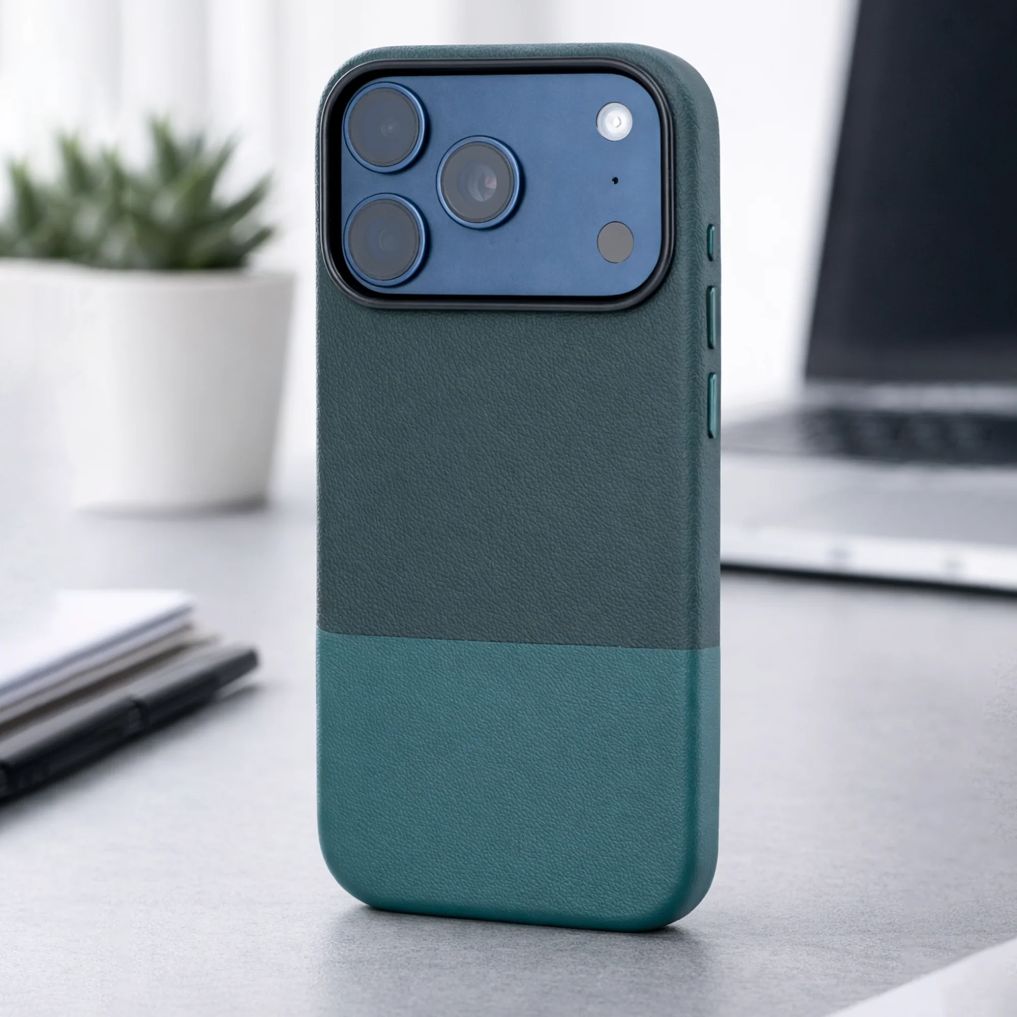 TEKNE DualTone Vegan Leather Case for iPhone 17  Pro- Green - Image 6