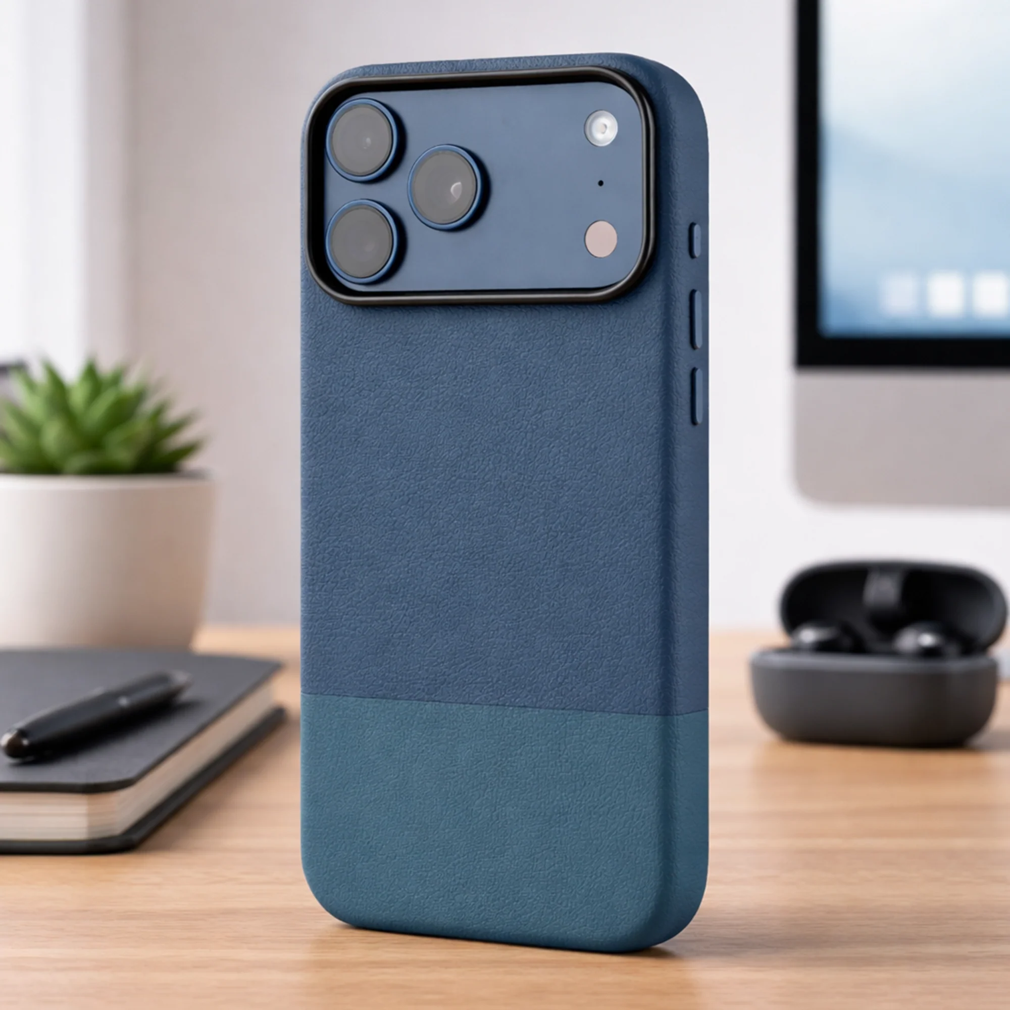 TEKNE DualTone Vegan Leather Case for iPhone 17  Pro Max-Blue - Image 3