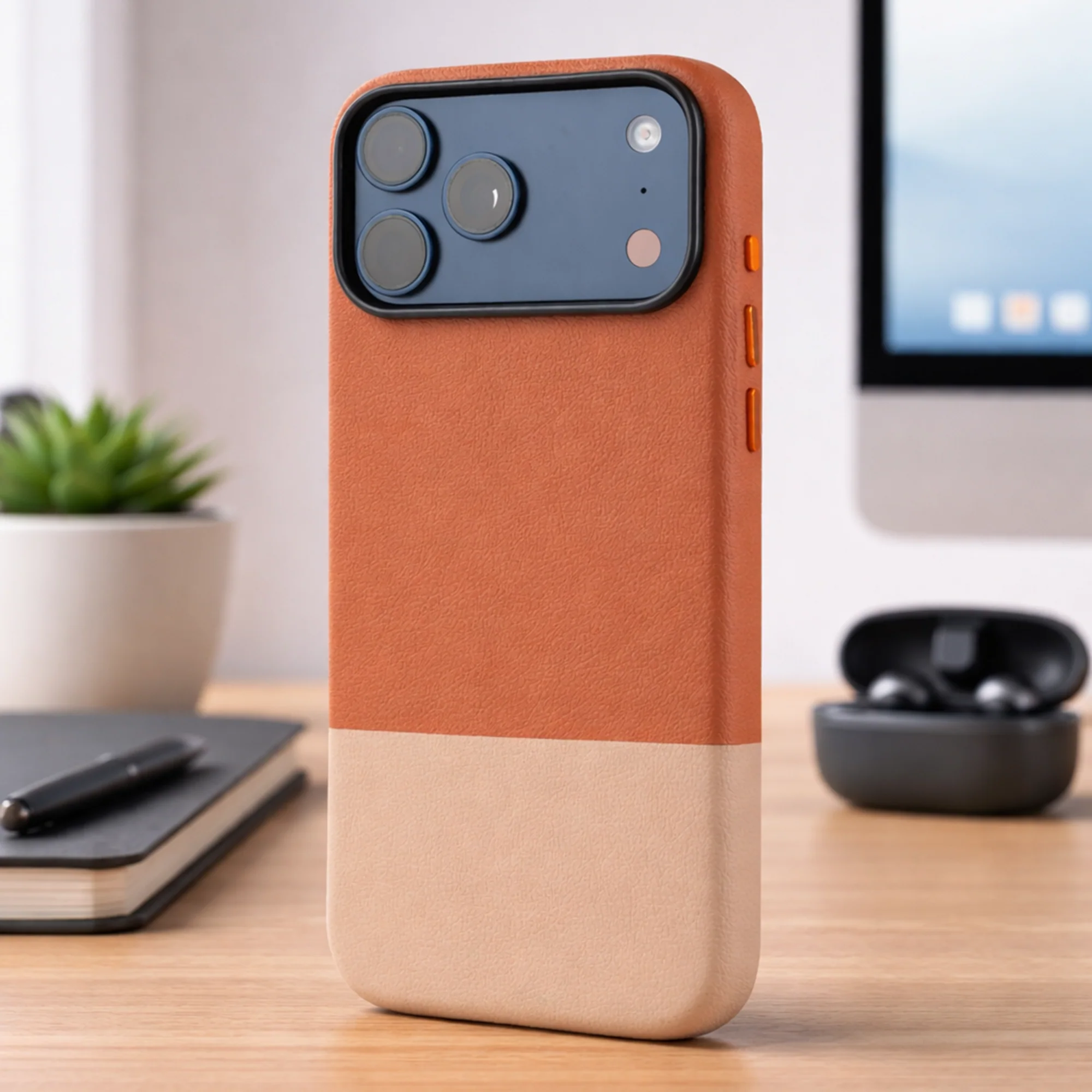 TEKNE DualTone Vegan Leather Case for iPhone 17  Pro Max-Brown - Image 3