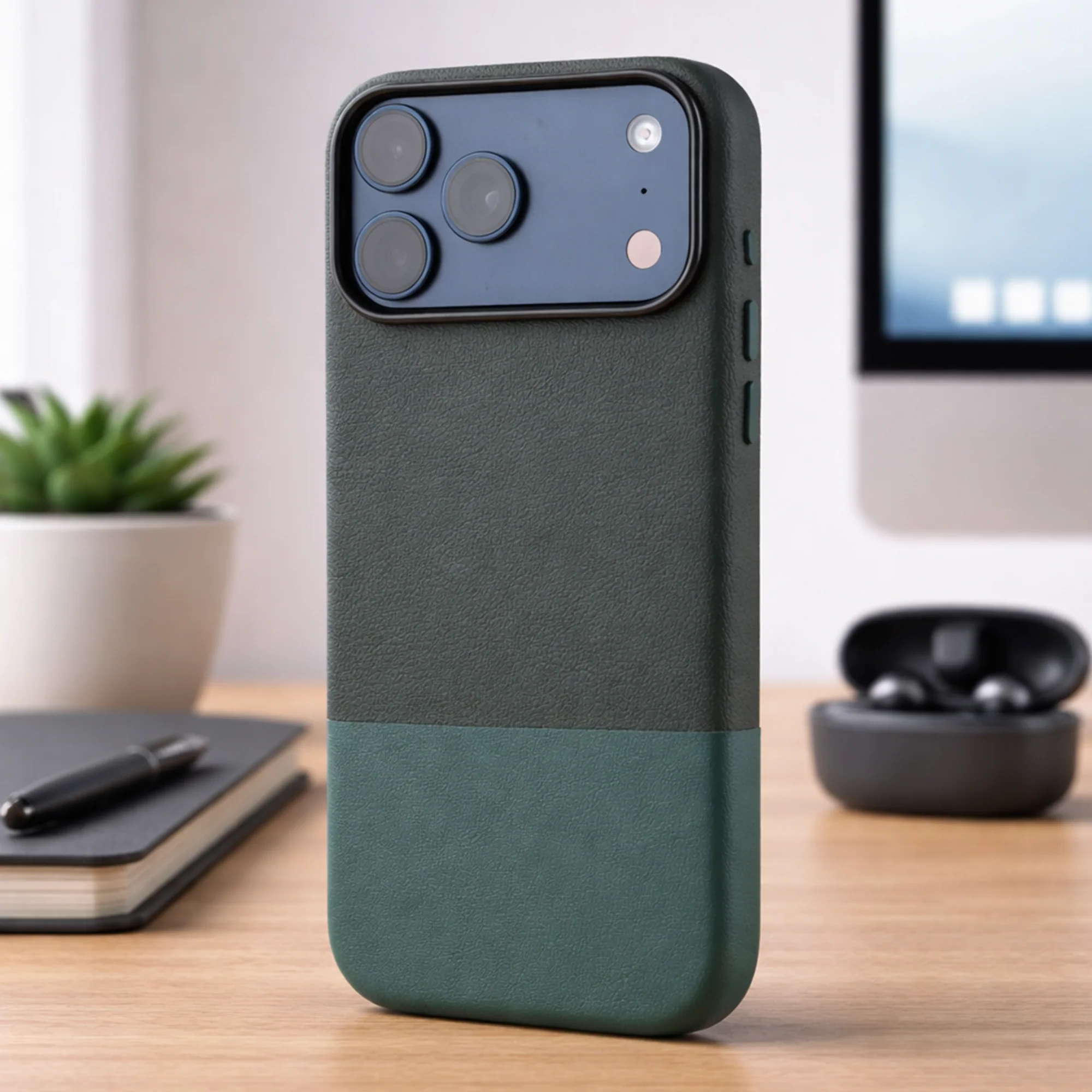 TEKNE DualTone Vegan Leather Case for iPhone 17  Pro Max-Green - Image 3